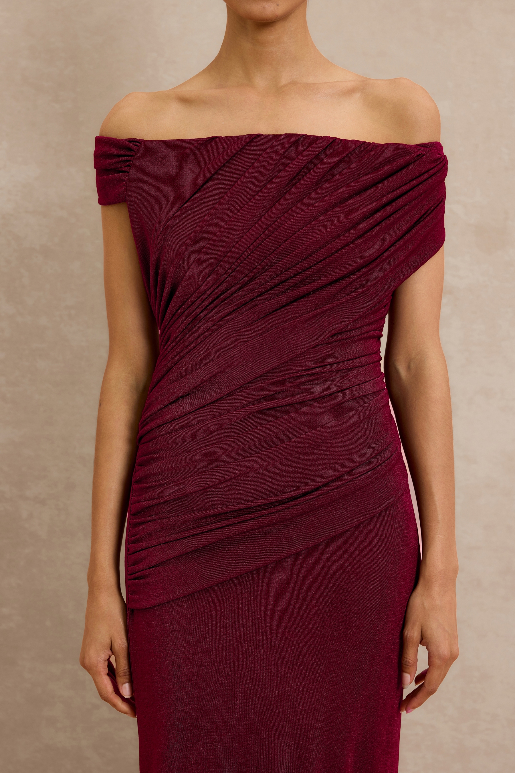 Off Shoulder Ruched Maxi Dress