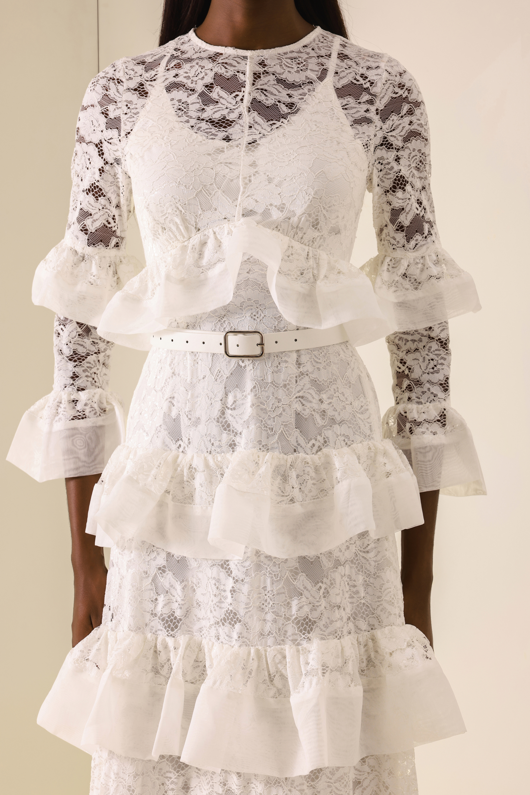 Lace Multi Ruffle Midi Dress