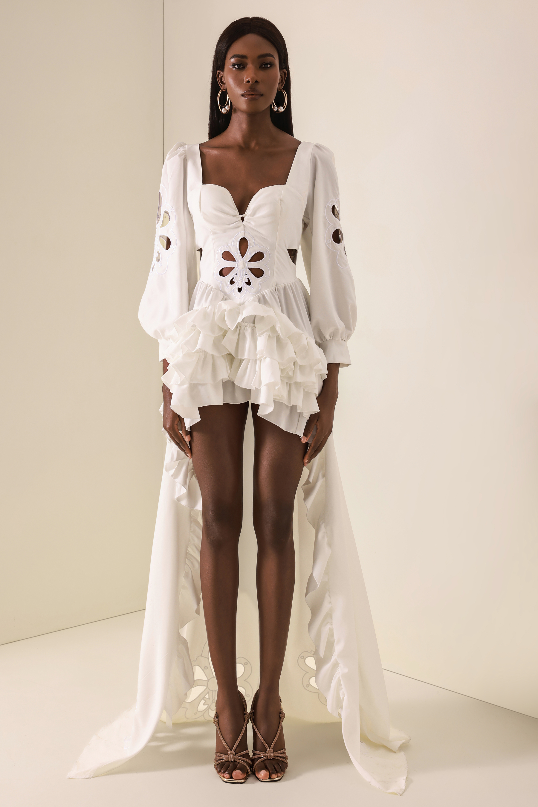 Embroidered Cut-Out Ruffle Mini Dress