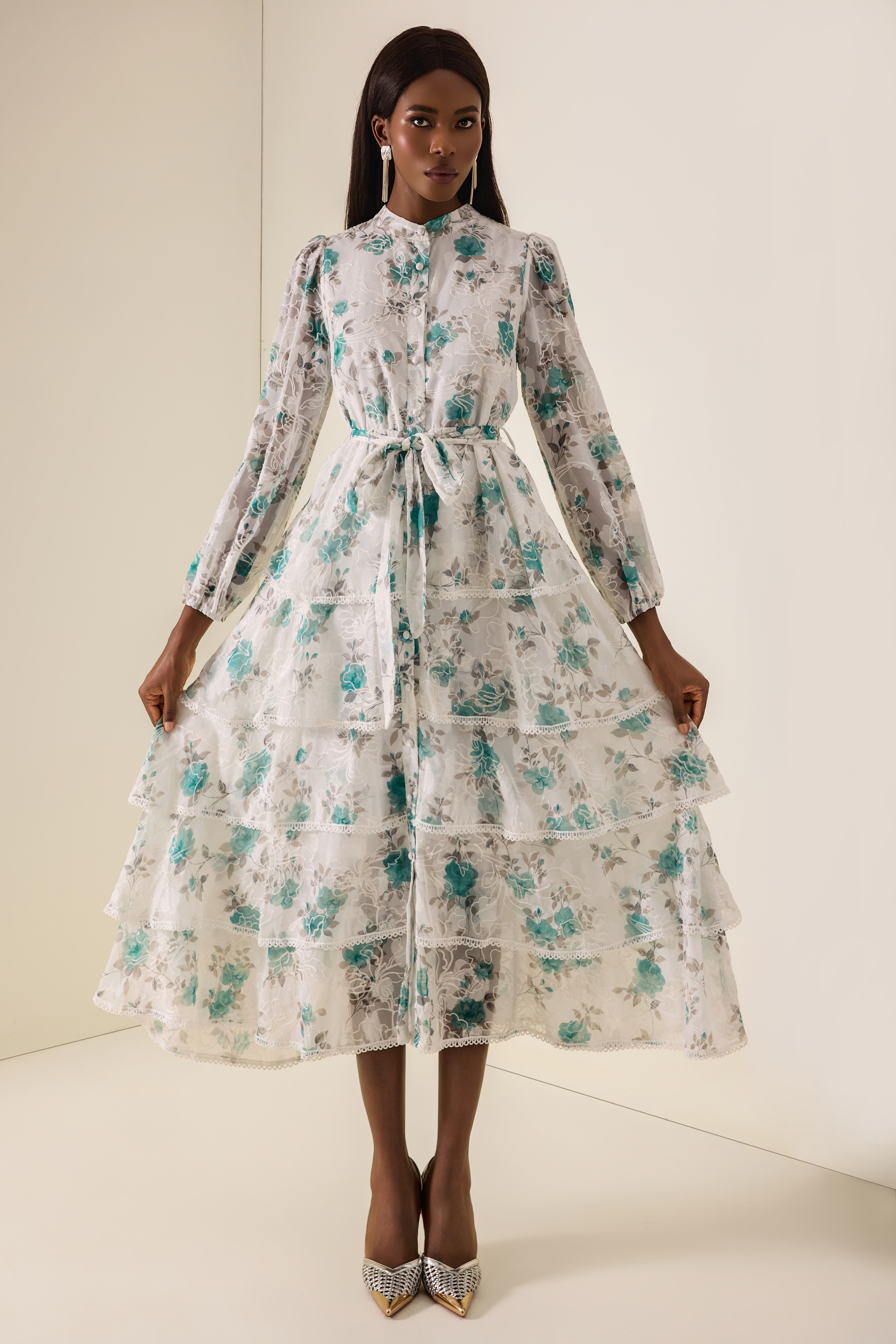 Floral Burn-Out Embroidered Midi Dress
