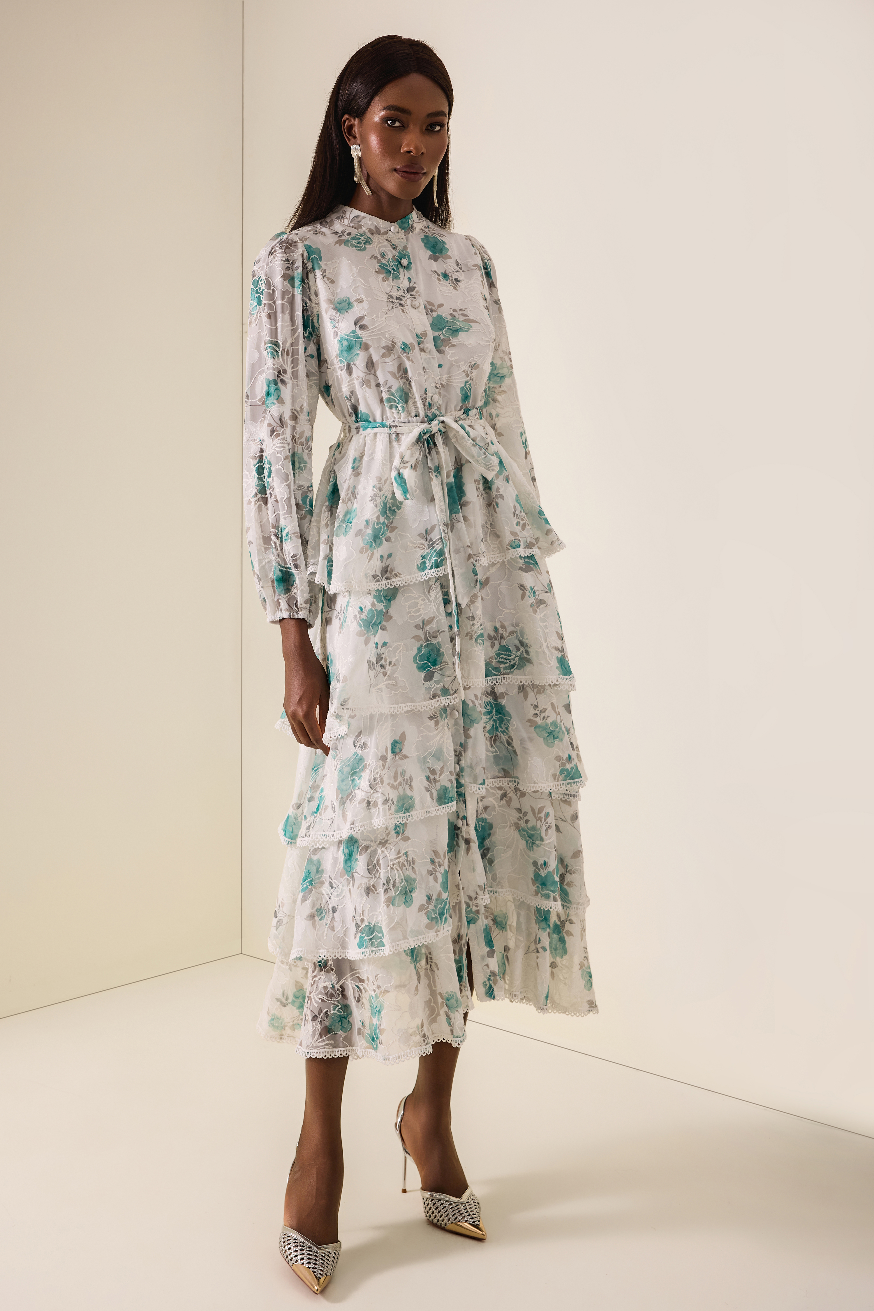 Floral Burn-Out Embroidered Midi Dress