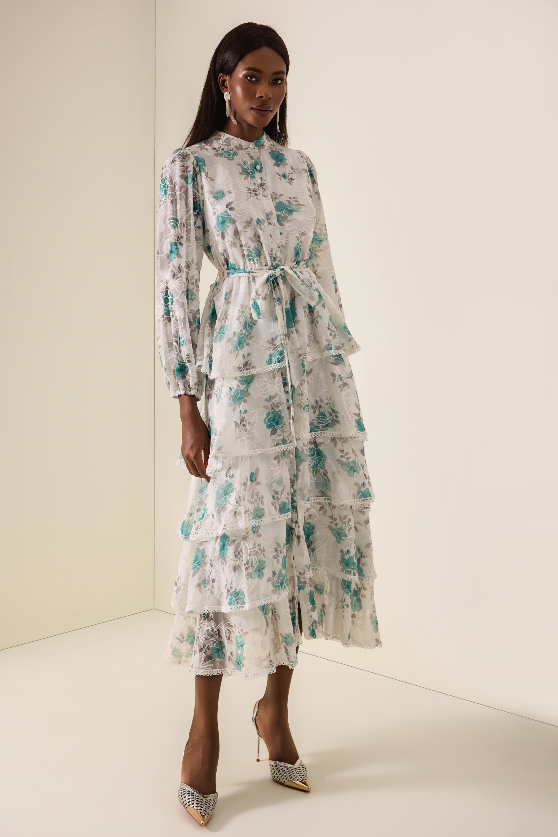 Floral Burn-Out Embroidered Midi Dress