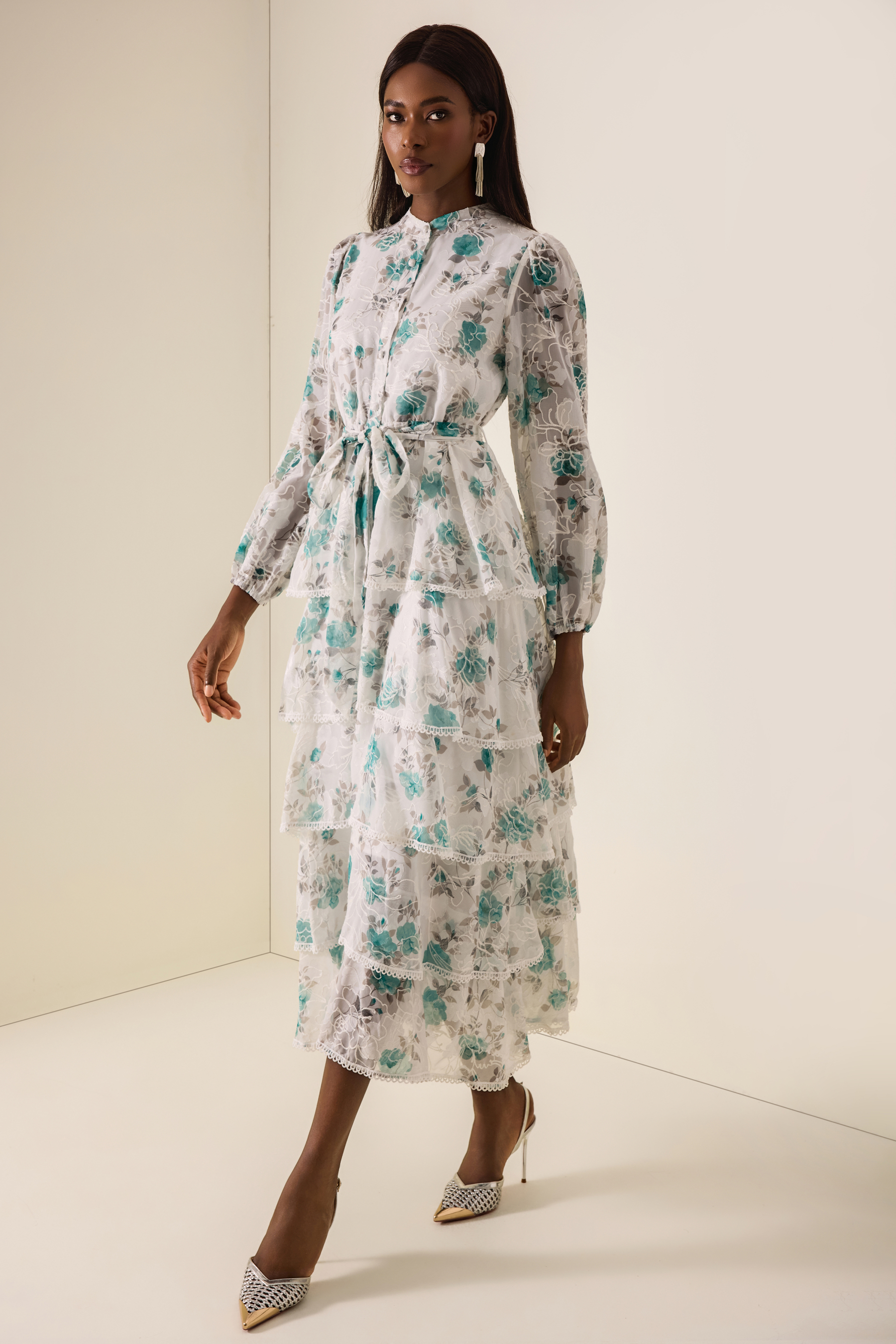 Floral Burn-Out Embroidered Midi Dress