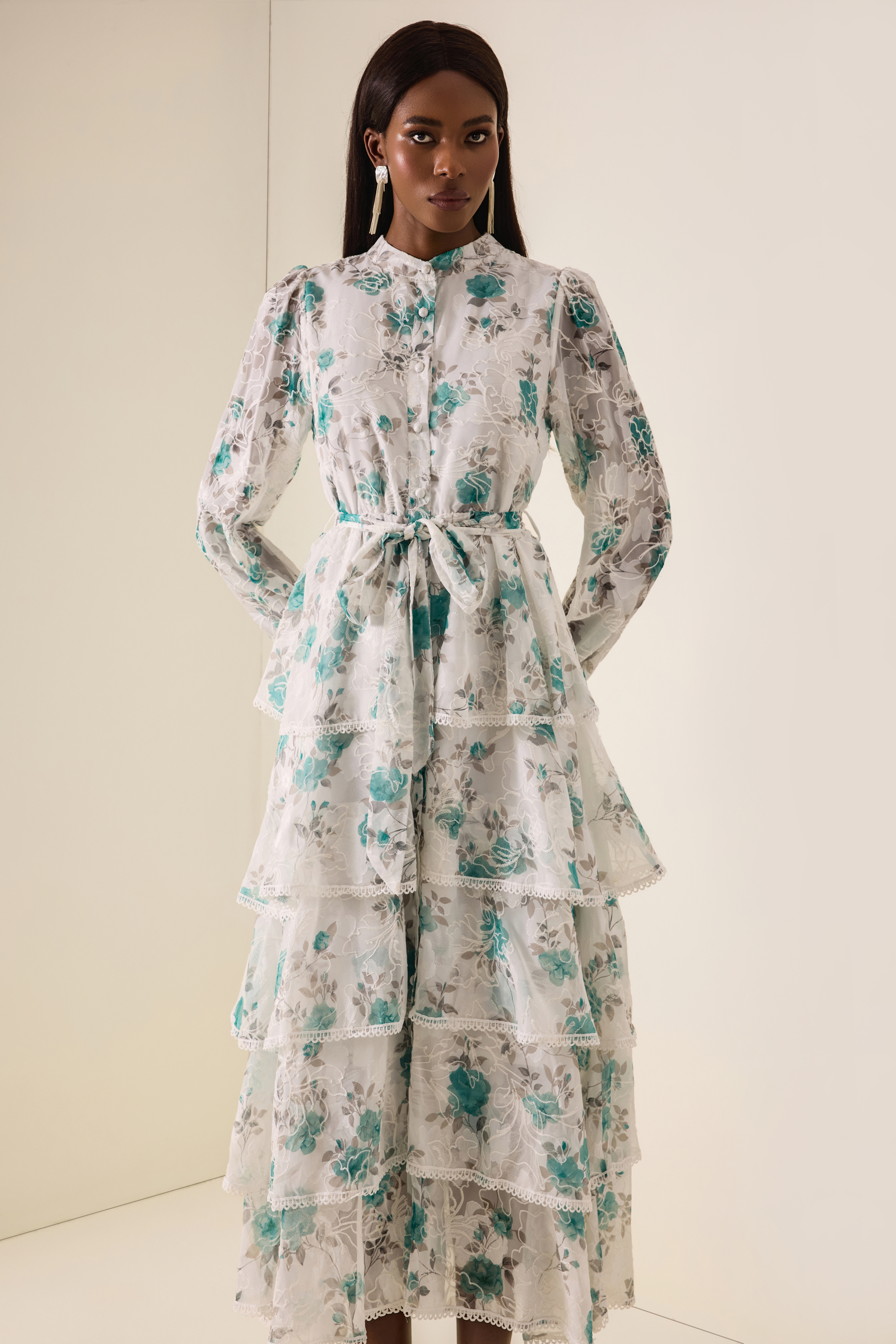Floral Burn-Out Embroidered Midi Dress