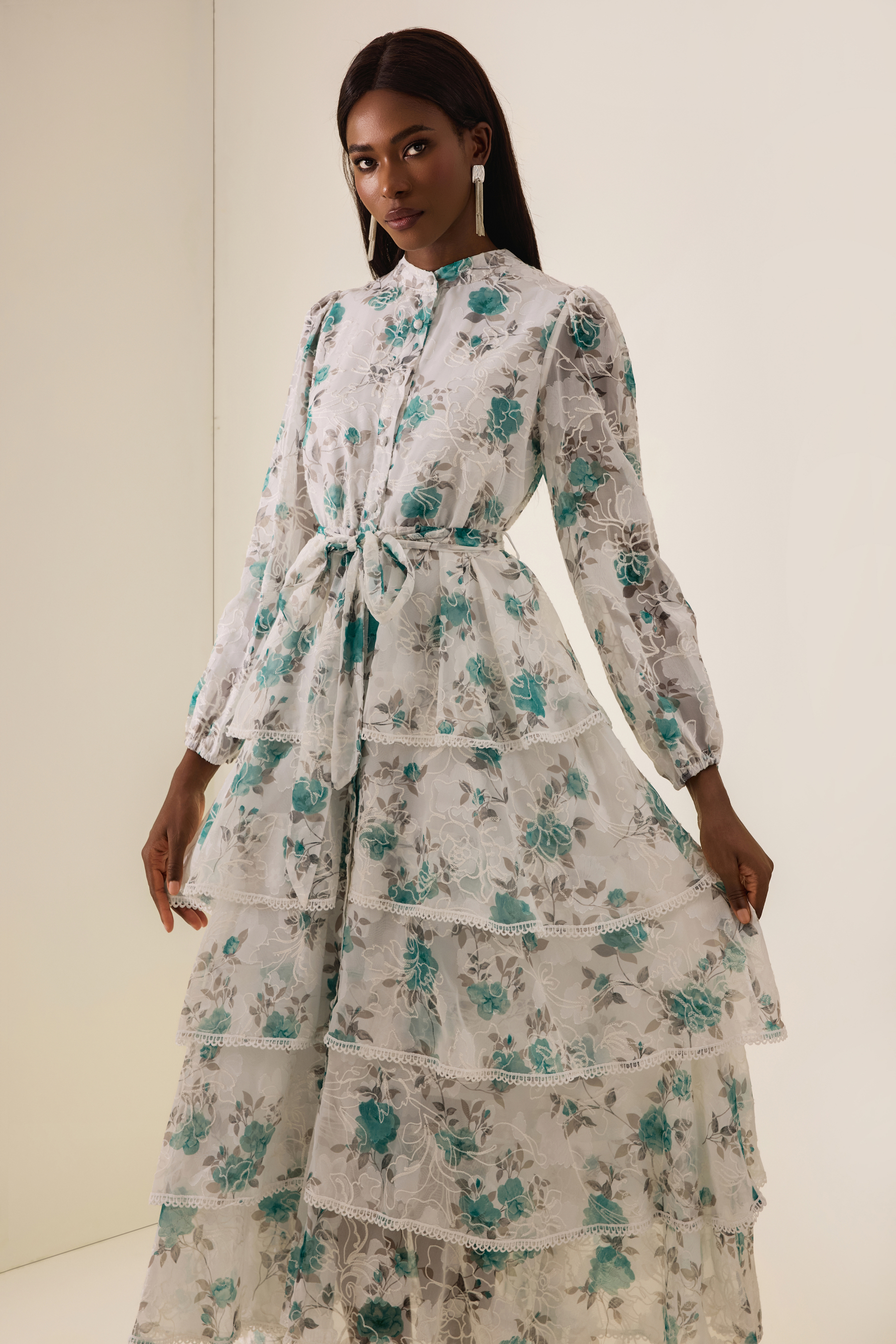Floral Burn-Out Embroidered Midi Dress