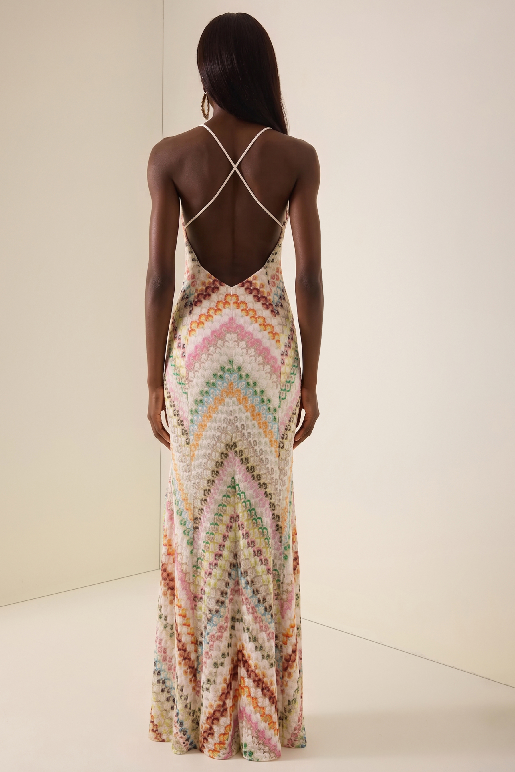Crochet Stripe Backless Maxi Dress