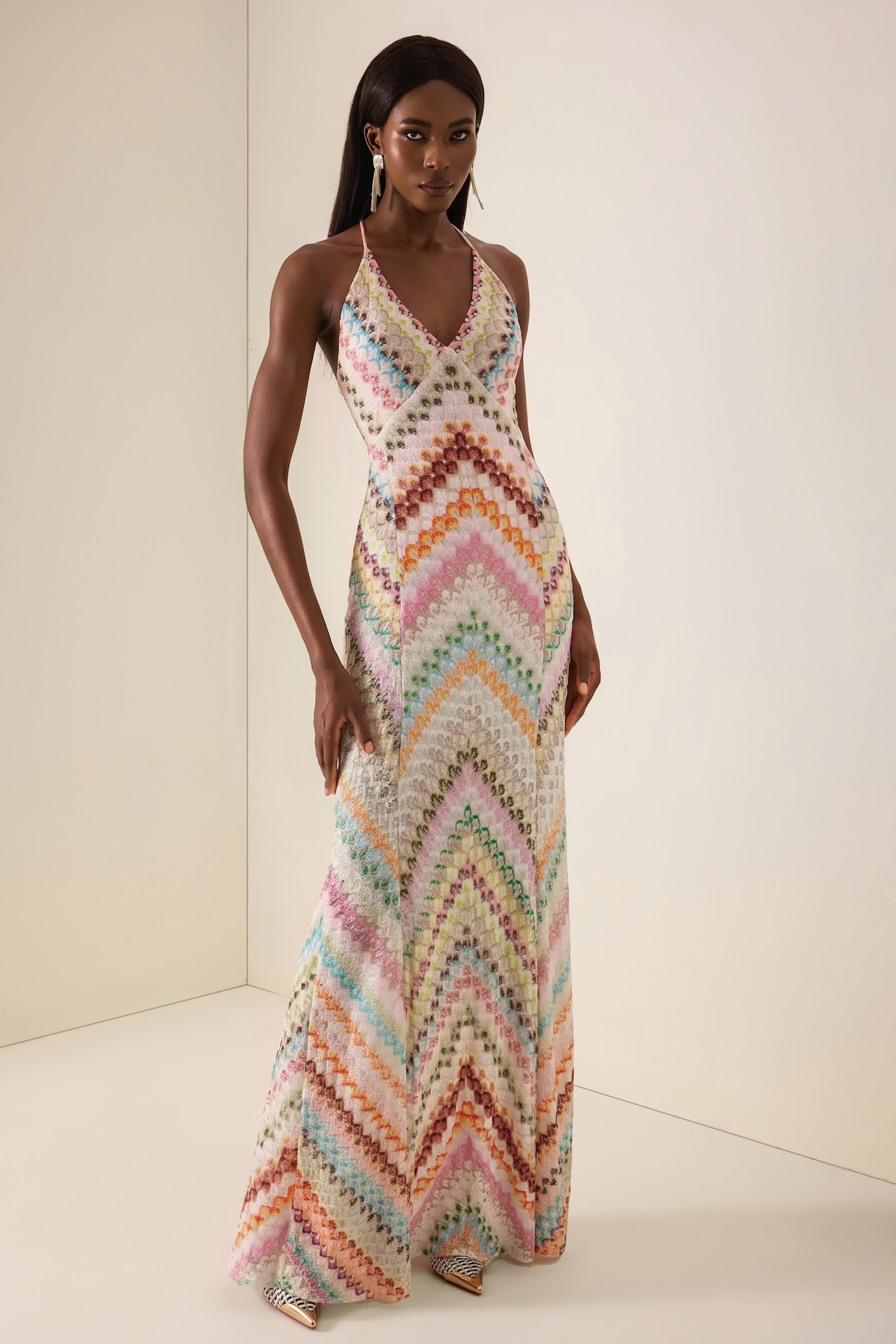Crochet Stripe Backless Maxi Dress