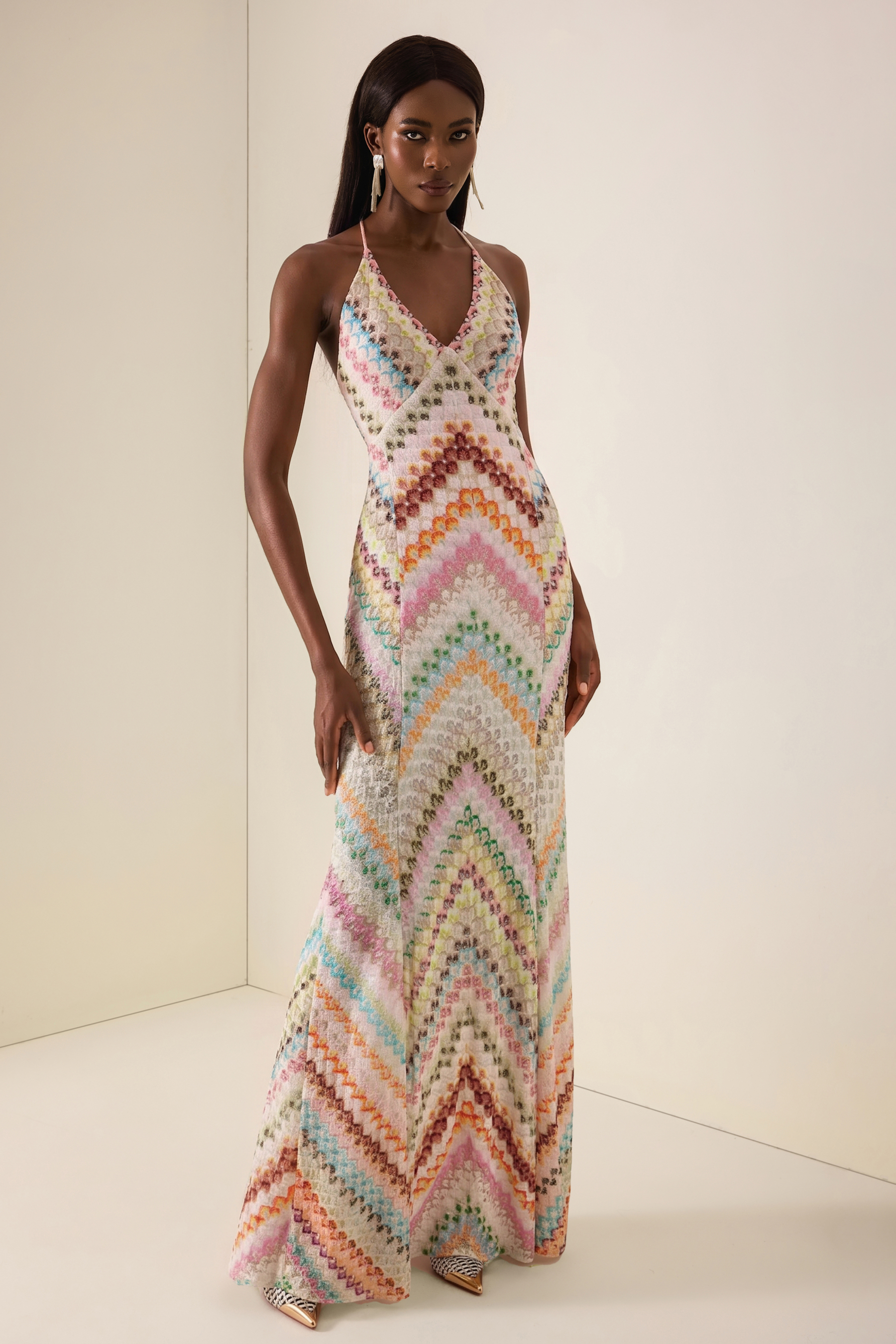 Crochet Stripe Backless Maxi Dress
