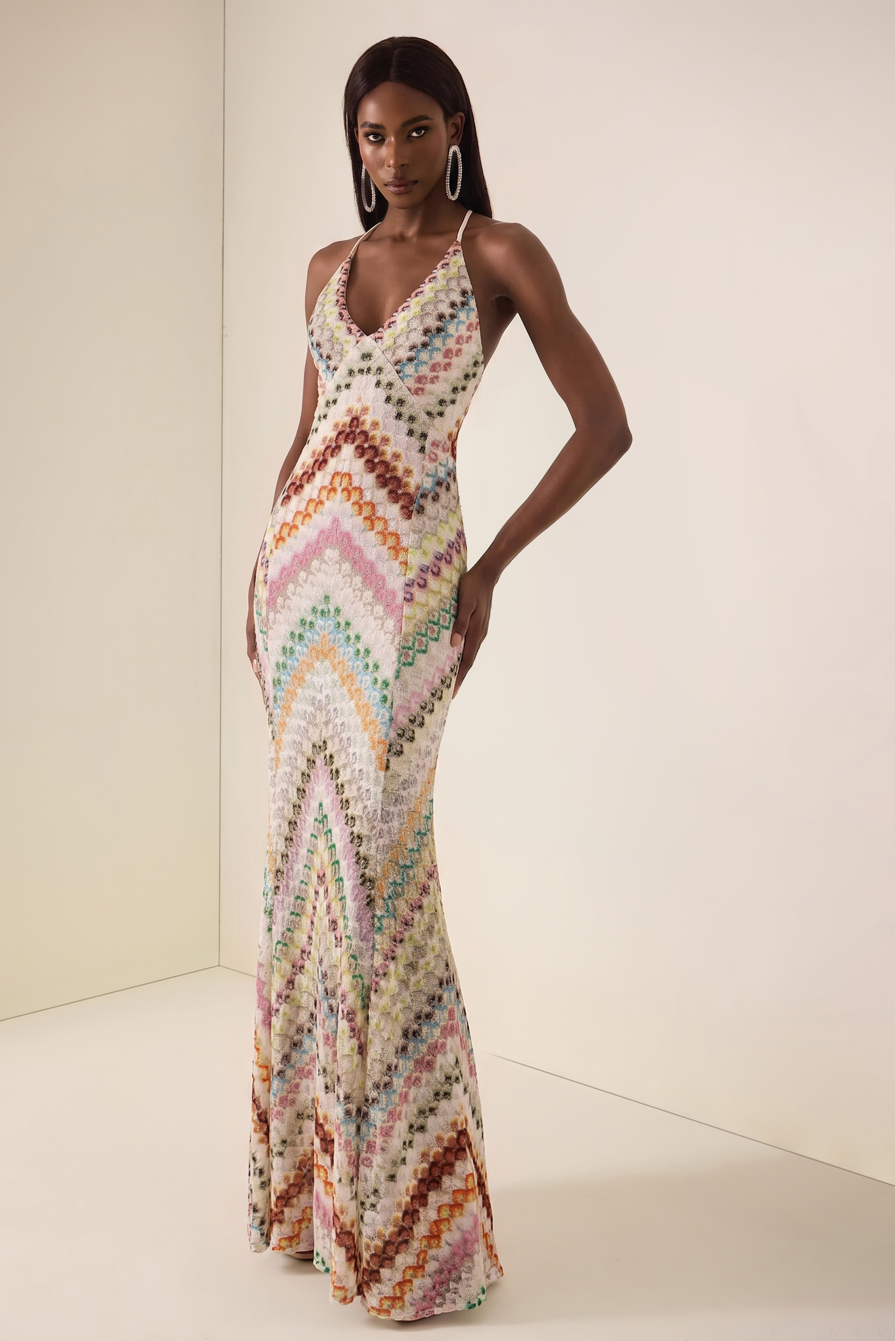 Crochet Stripe Backless Maxi Dress
