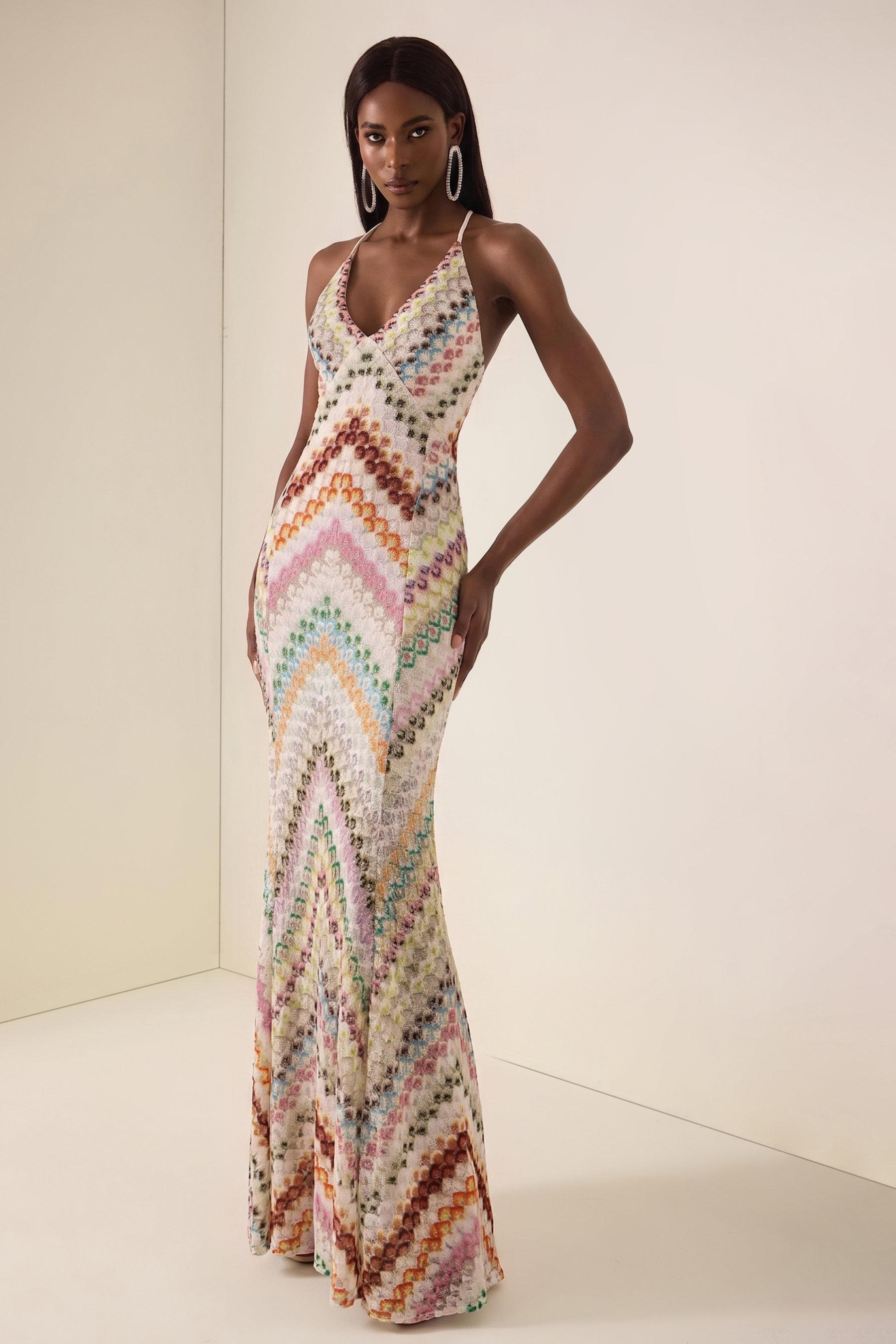 Crochet Stripe Backless Maxi Dress