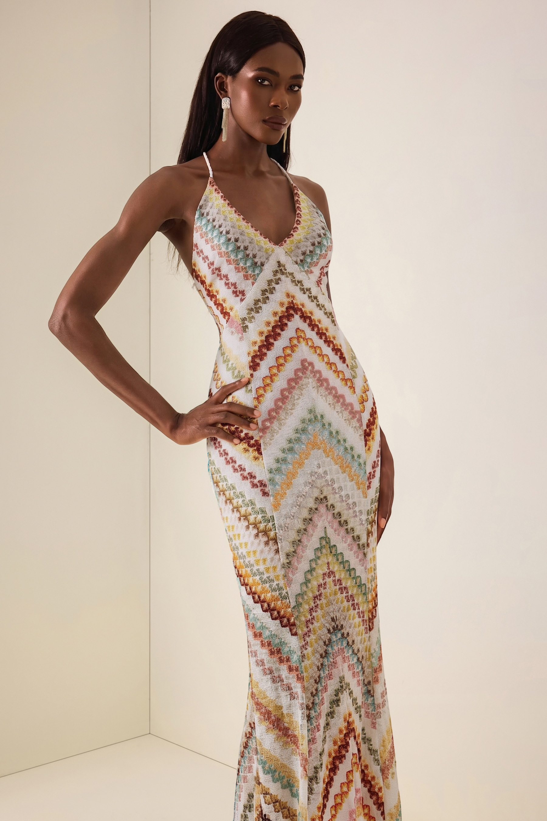 Crochet Stripe Backless Maxi Dress
