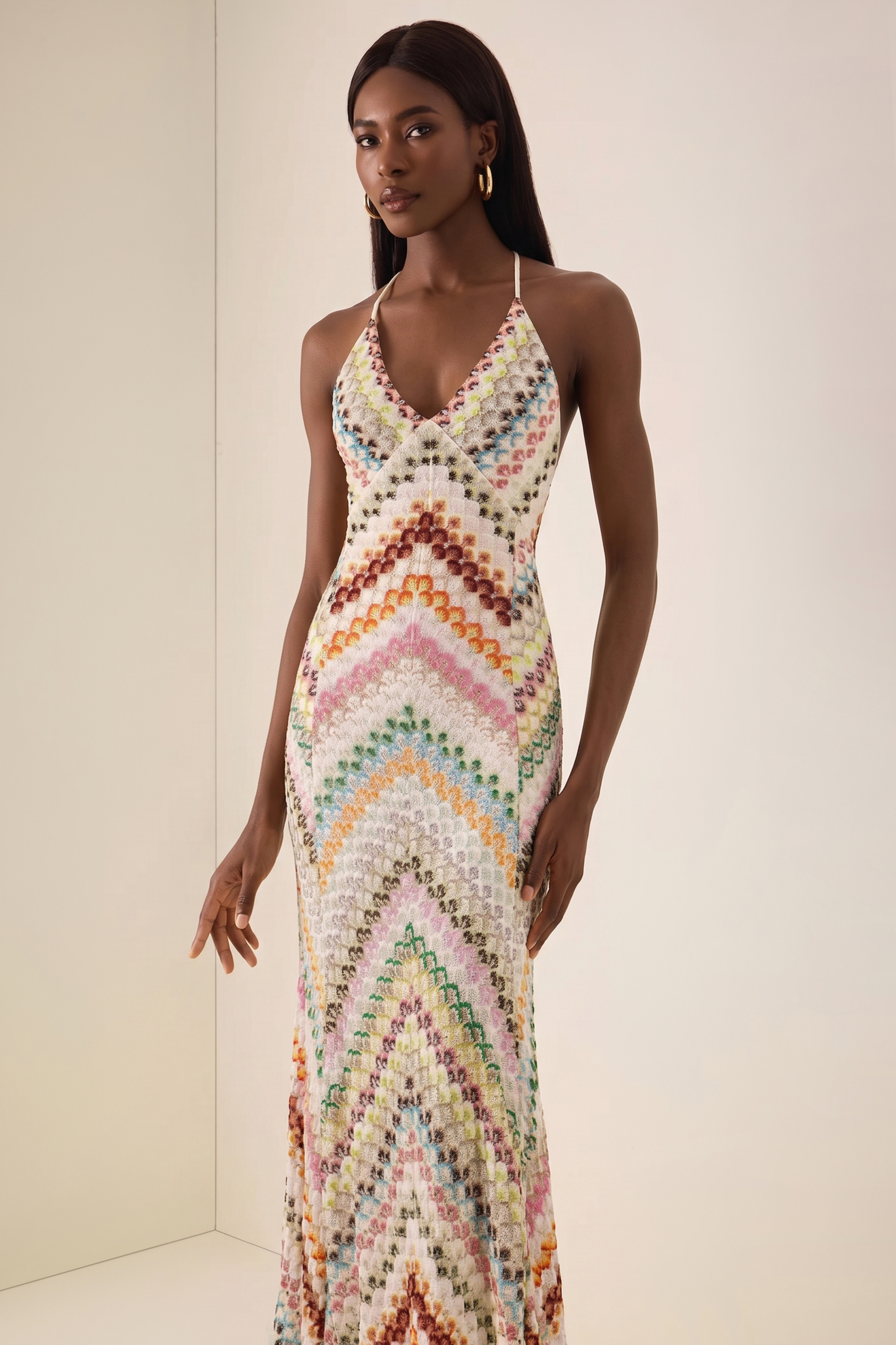 Crochet Stripe Backless Maxi Dress