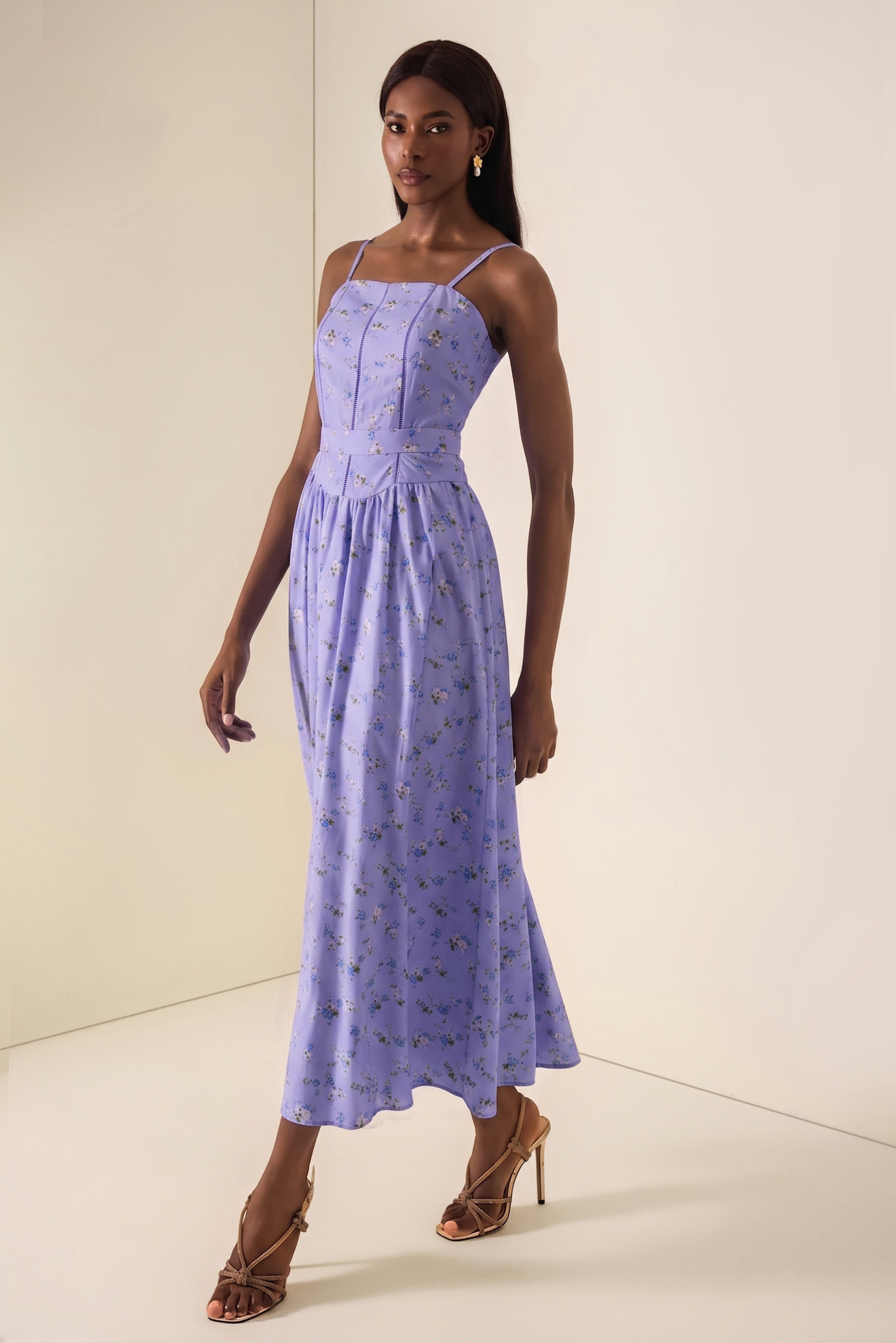 Floral Gathering Slip Midi Dress