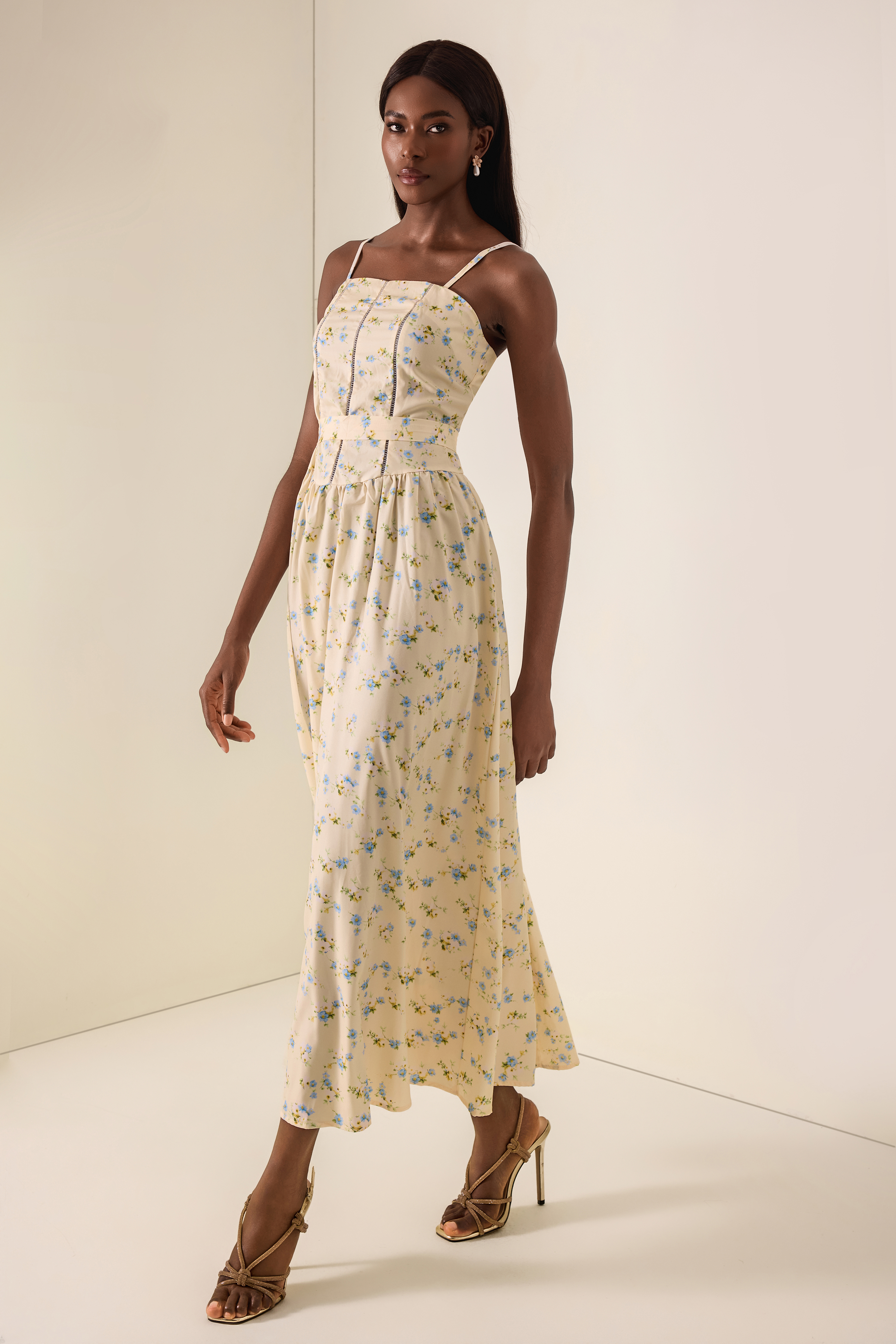 Floral Gathering Slip Midi Dress