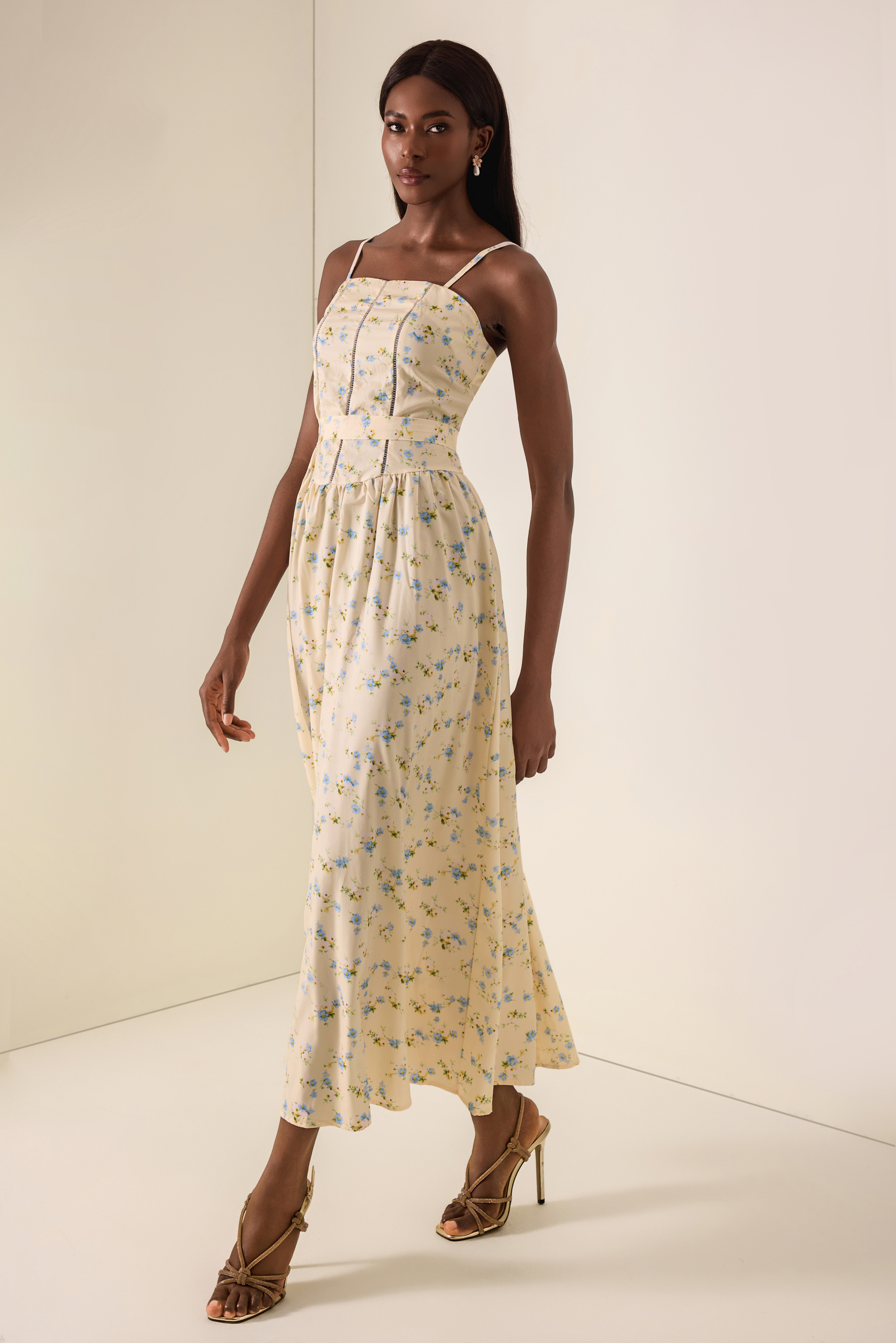 Floral Gathering Slip Midi Dress