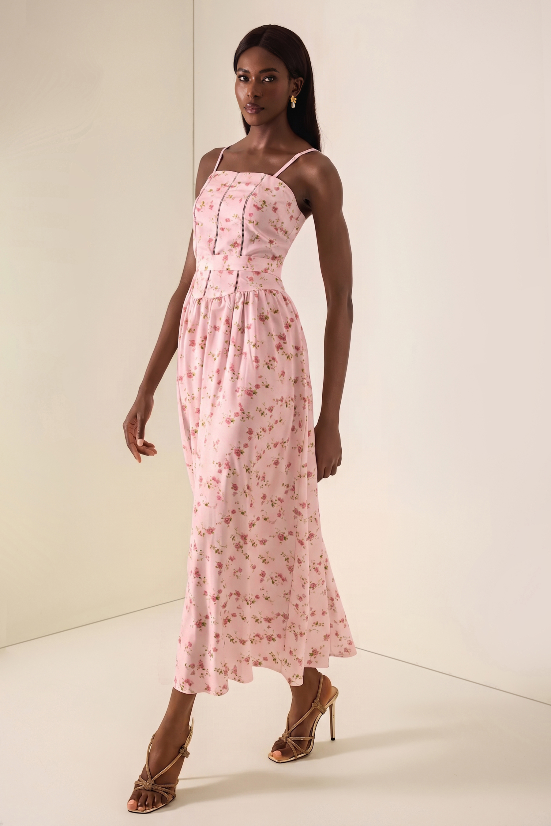 Floral Gathering Slip Midi Dress