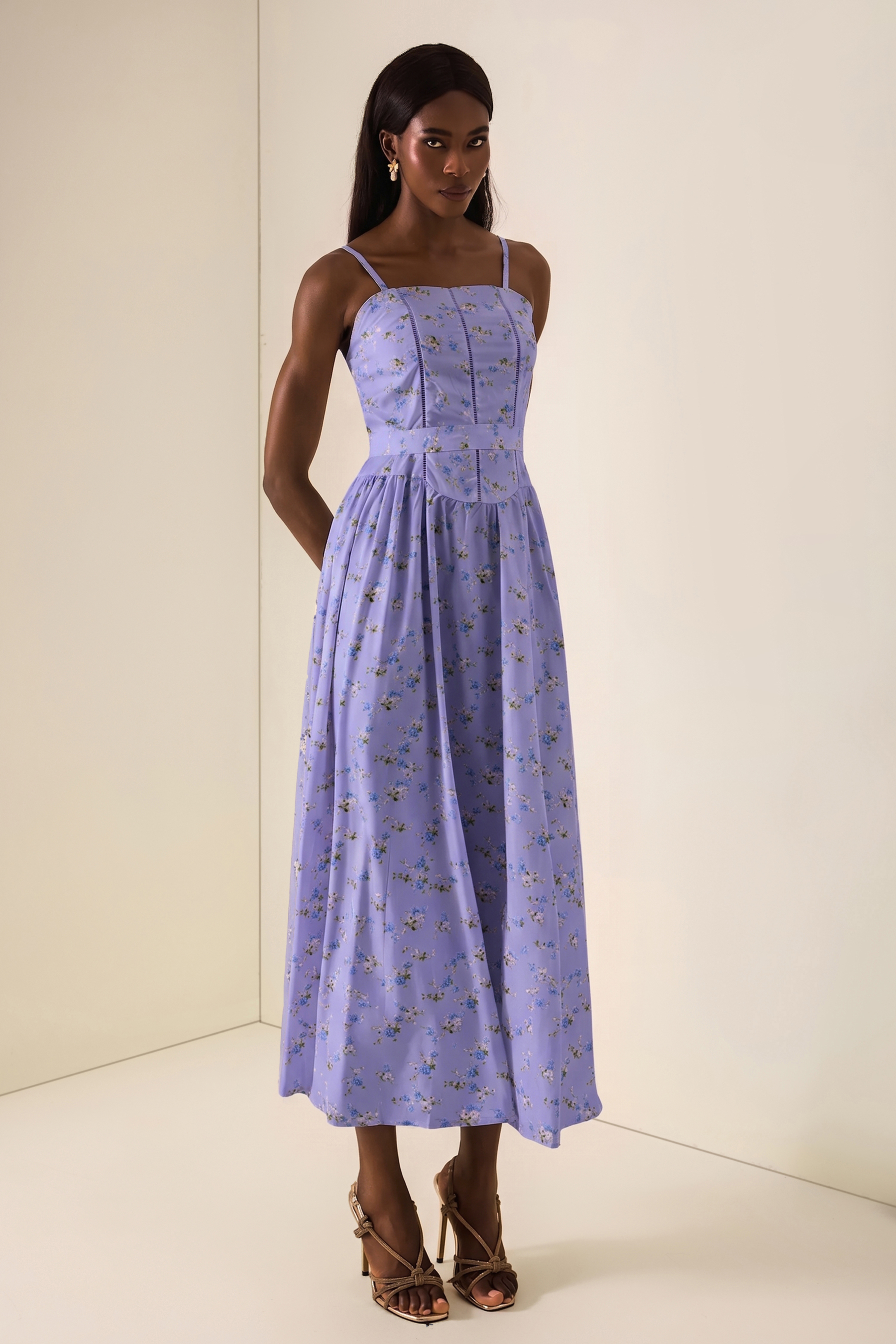 Floral Gathering Slip Midi Dress