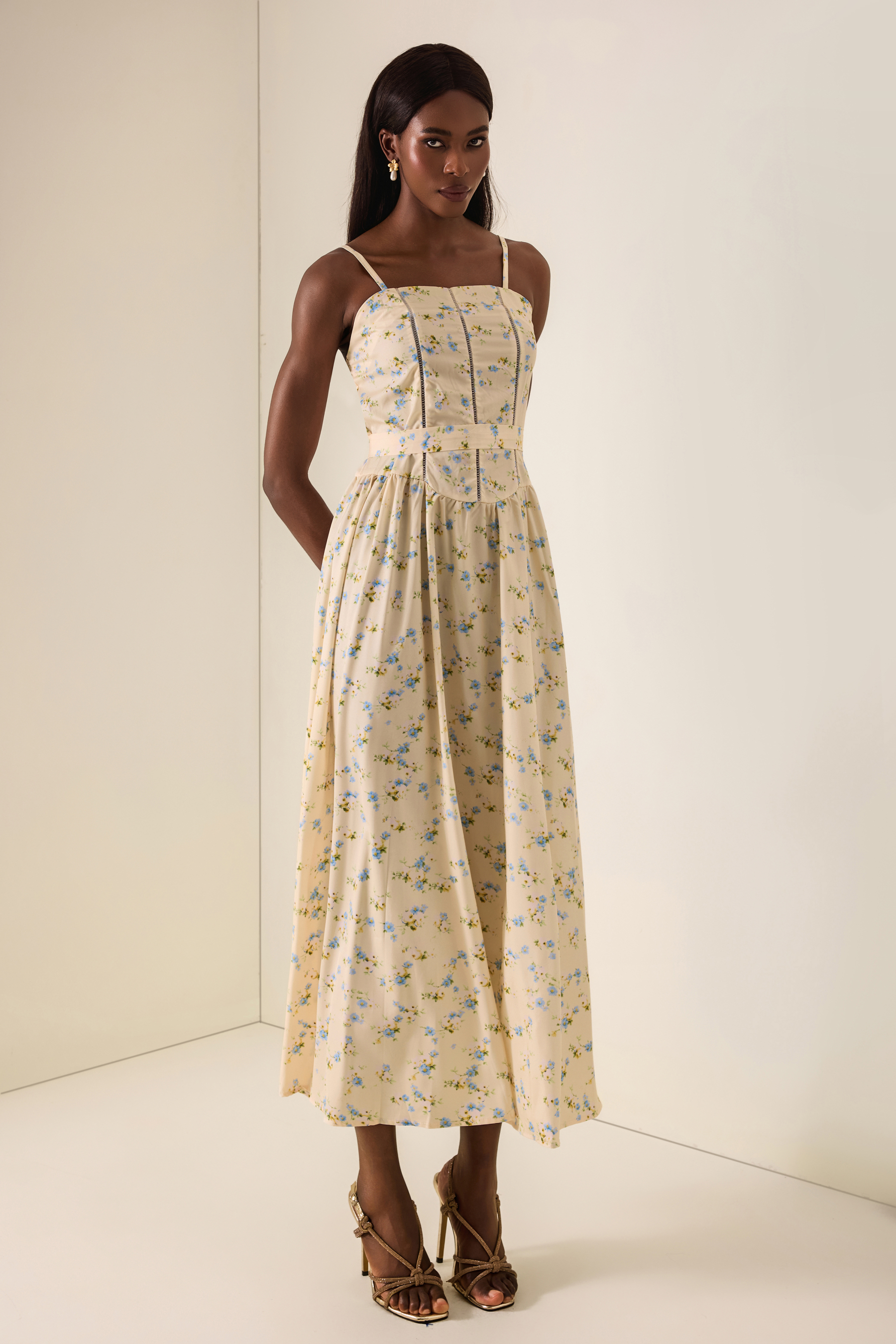 Floral Gathering Slip Midi Dress