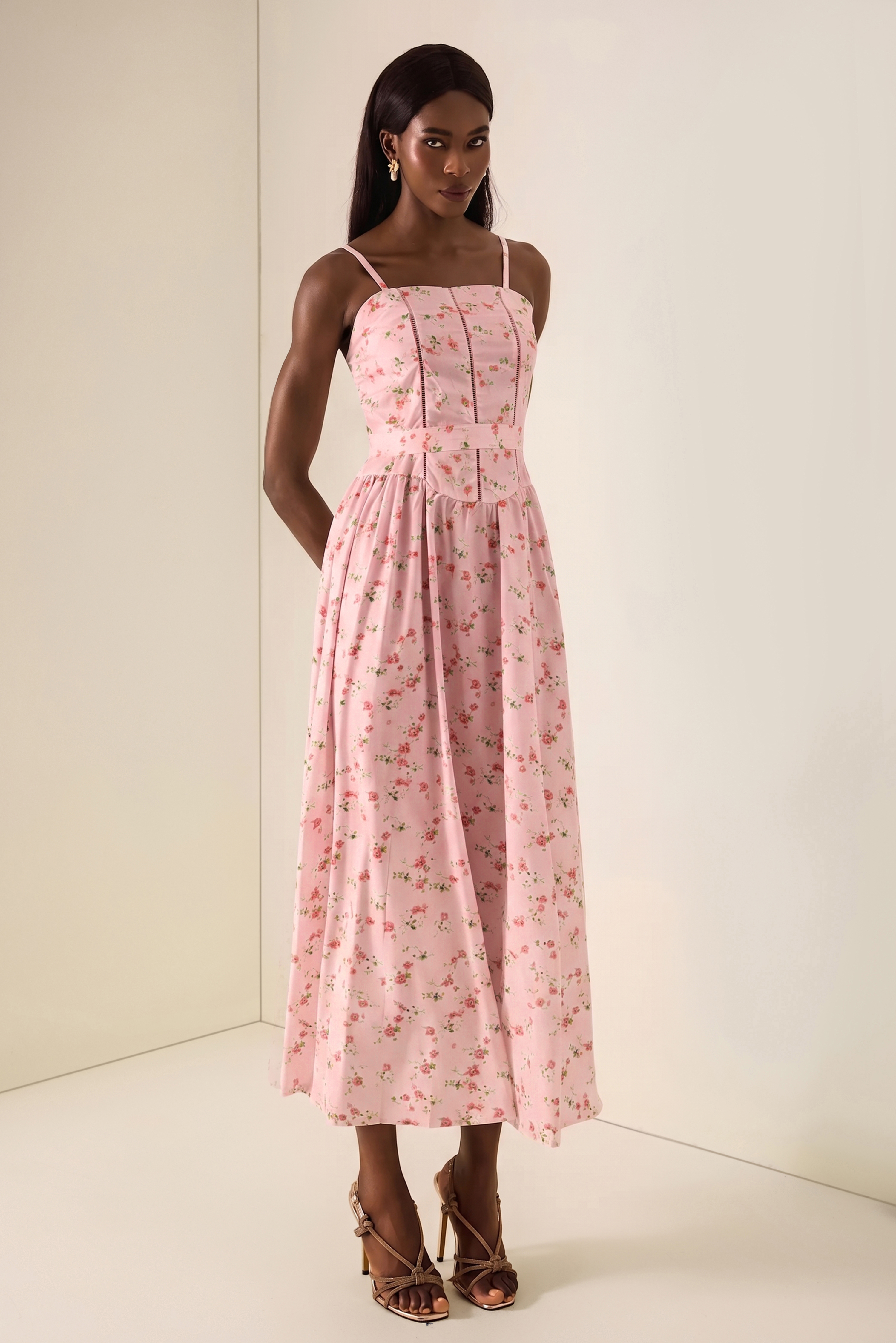 Floral Gathering Slip Midi Dress