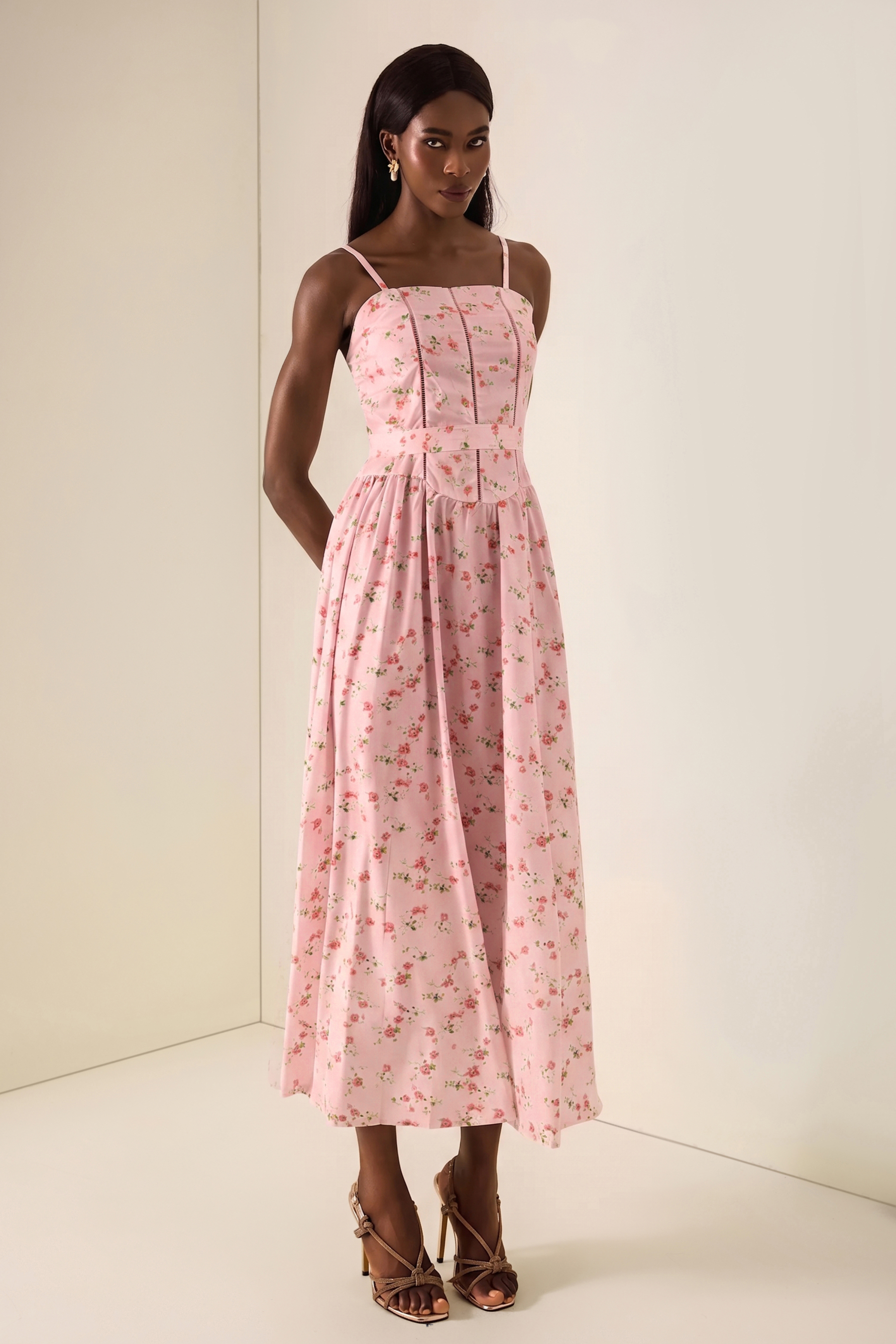 Floral Gathering Slip Midi Dress