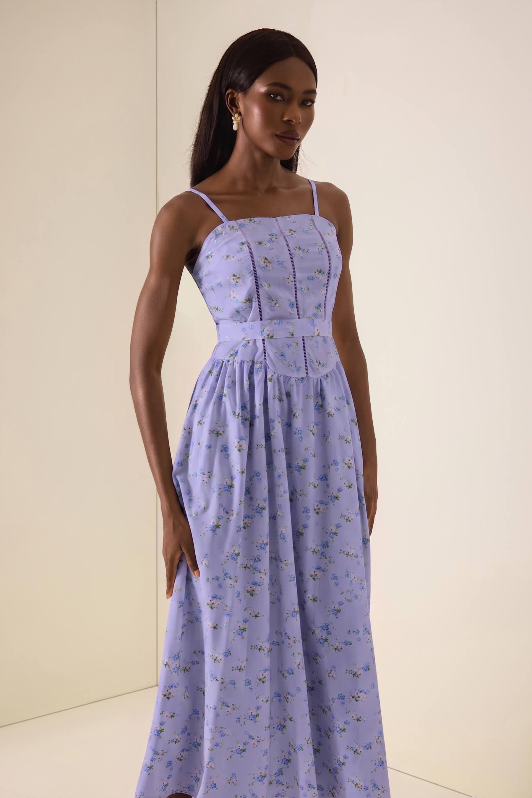 Floral Gathering Slip Midi Dress