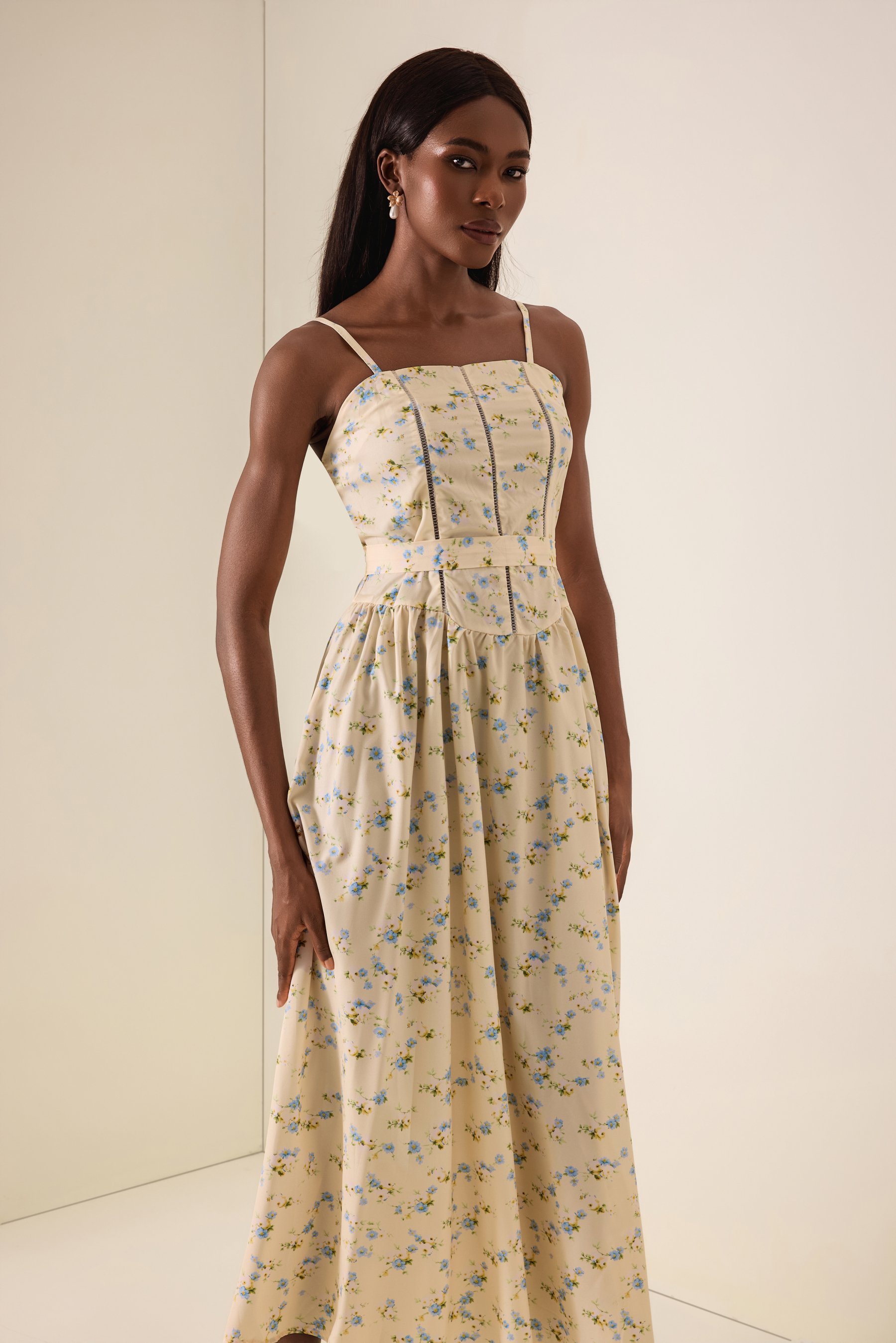 Floral Gathering Slip Midi Dress