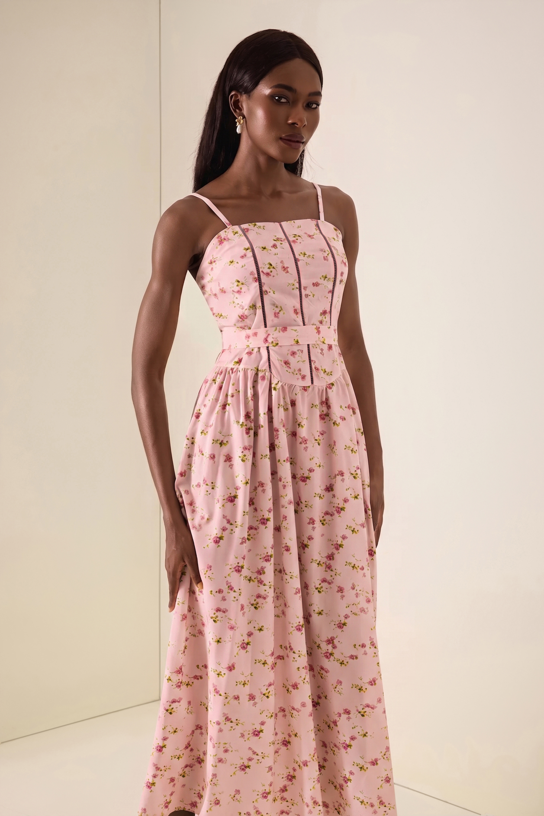 Floral Gathering Slip Midi Dress