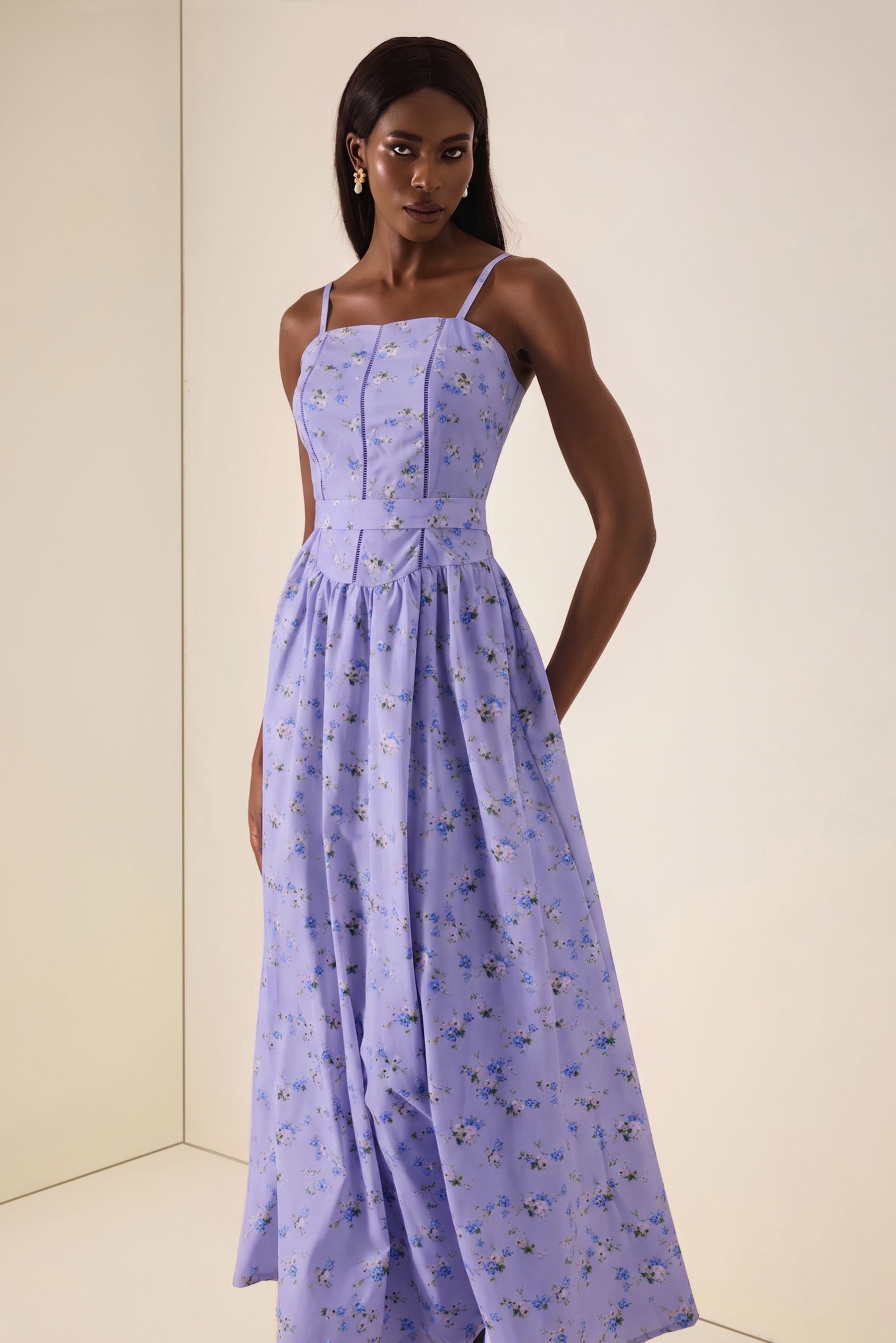 Floral Gathering Slip Midi Dress