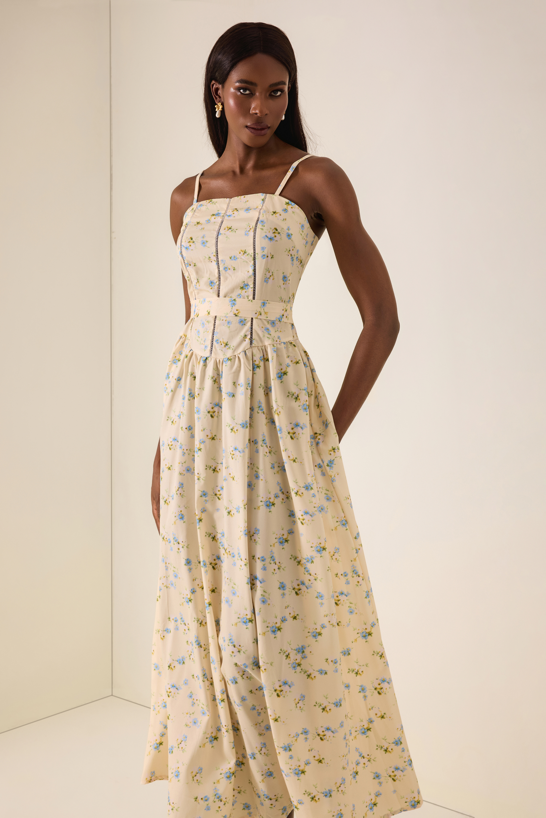 Floral Gathering Slip Midi Dress
