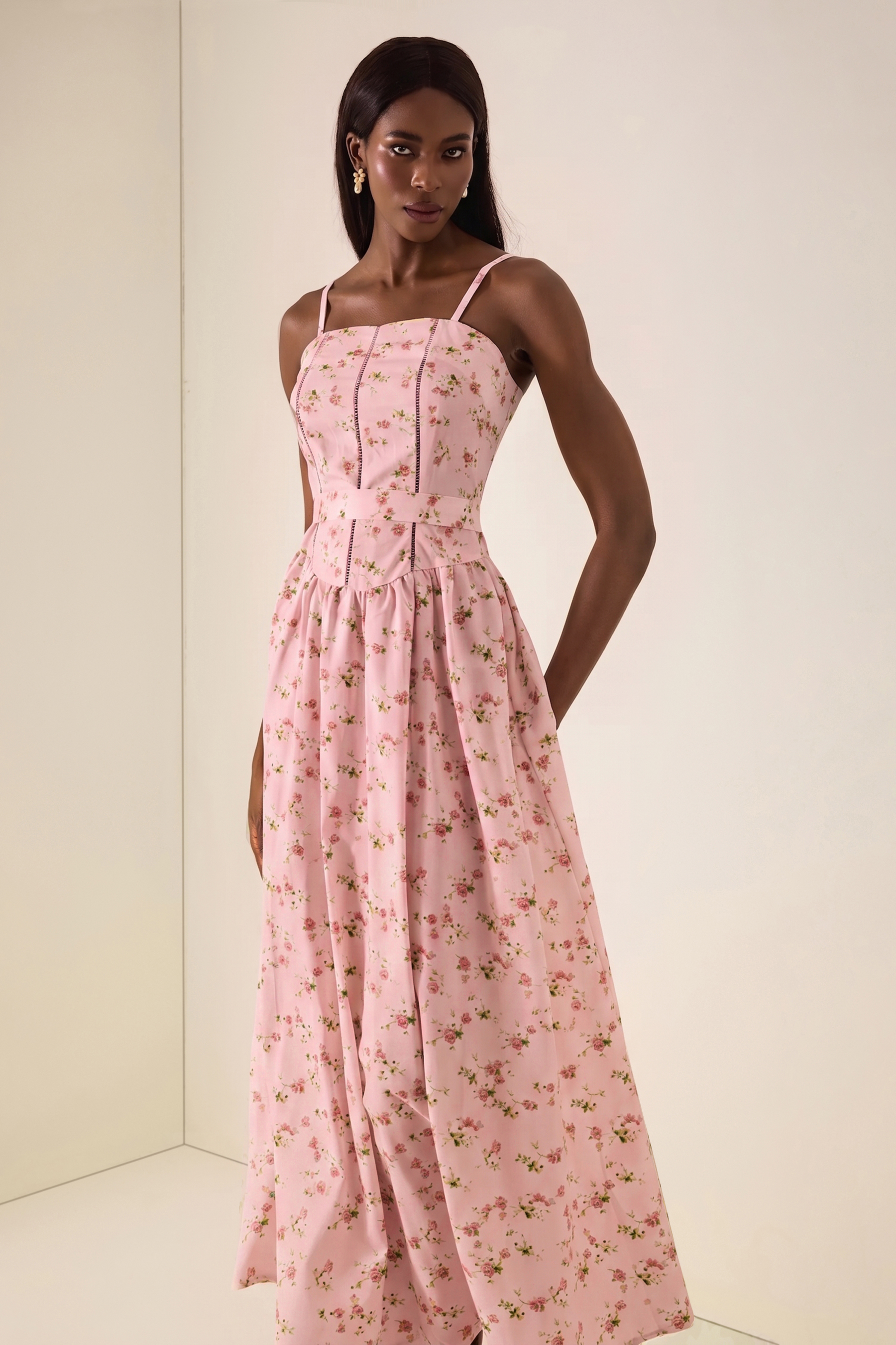 Floral Gathering Slip Midi Dress