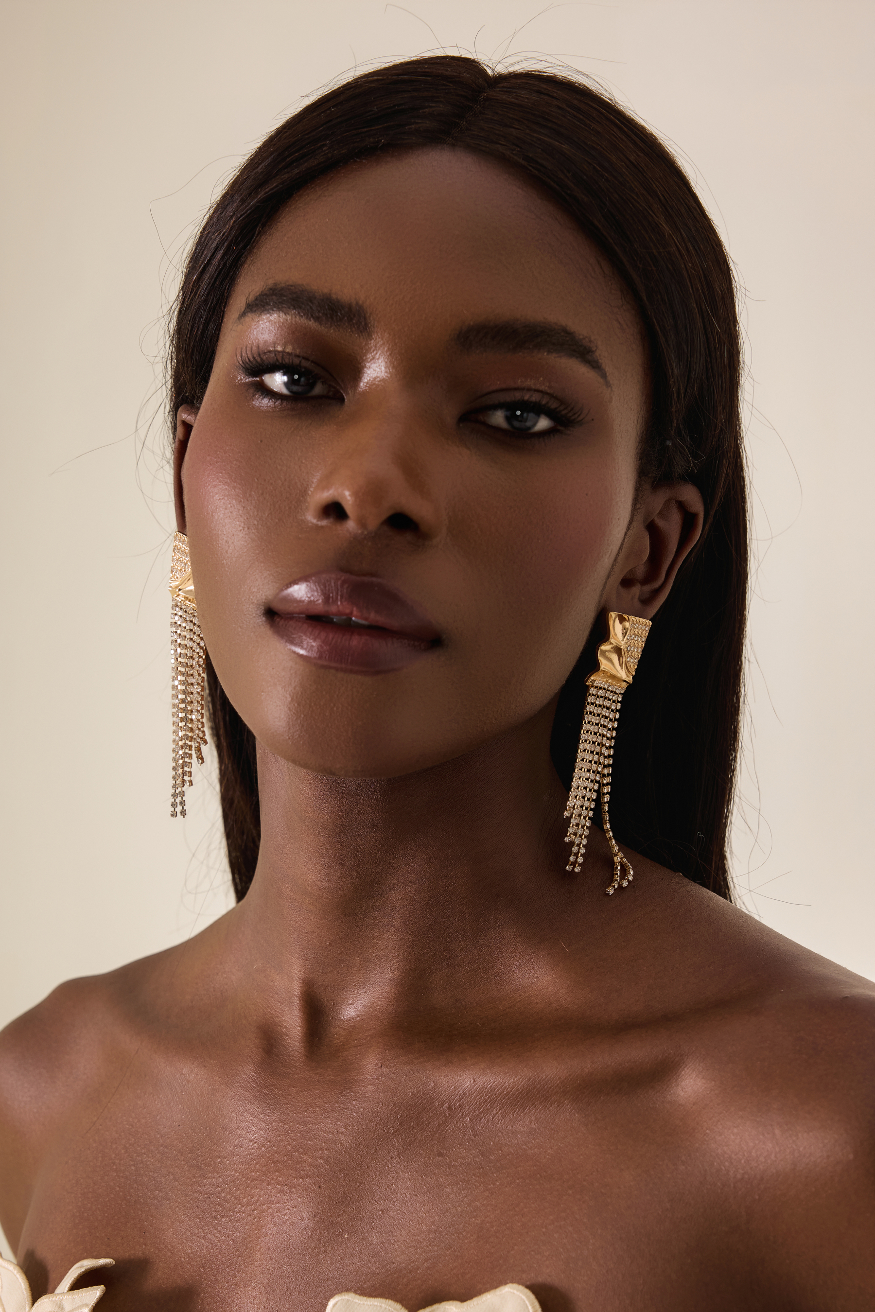 Faux Diamond Tassel Metal Earrings