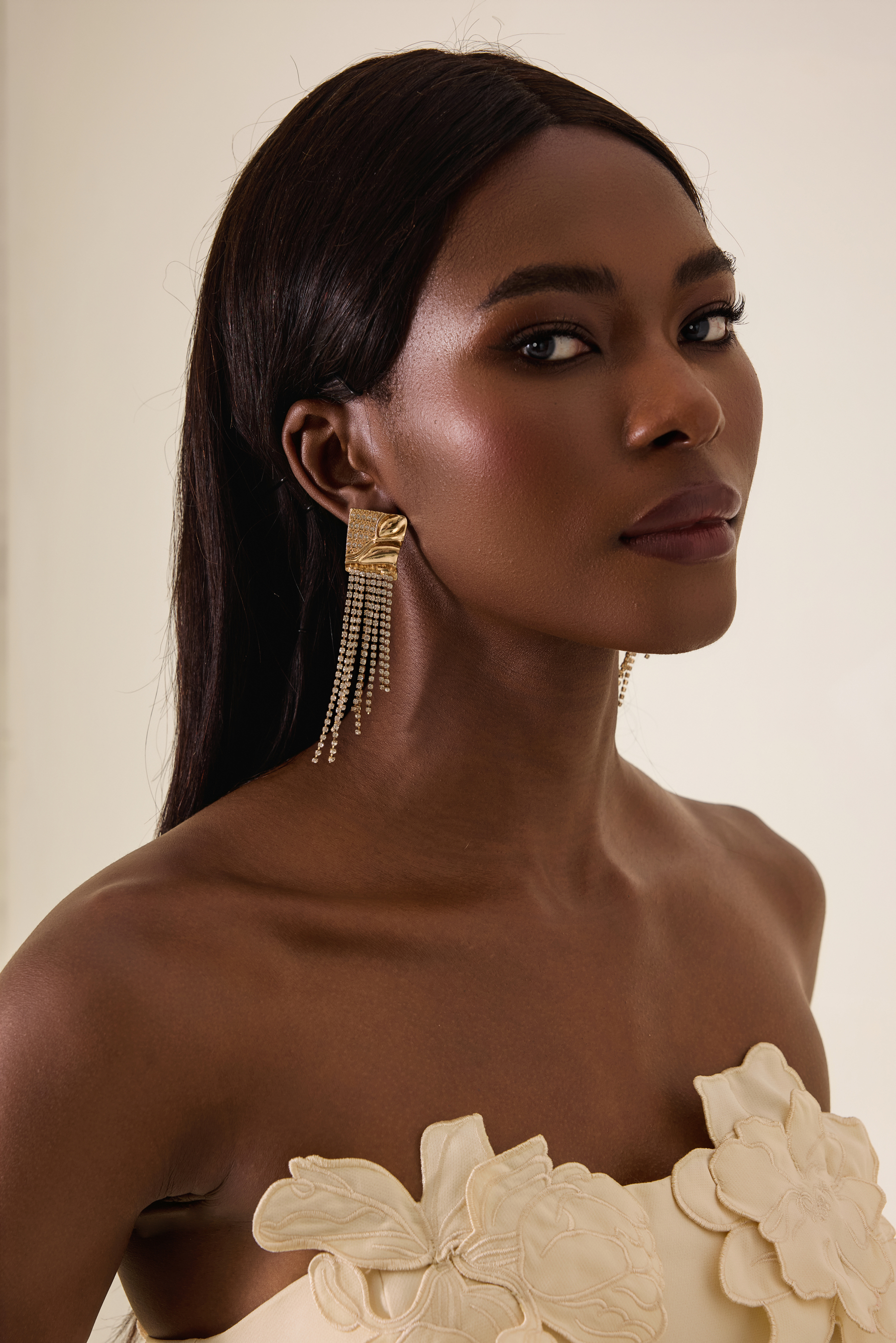 Faux Diamond Tassel Metal Earrings