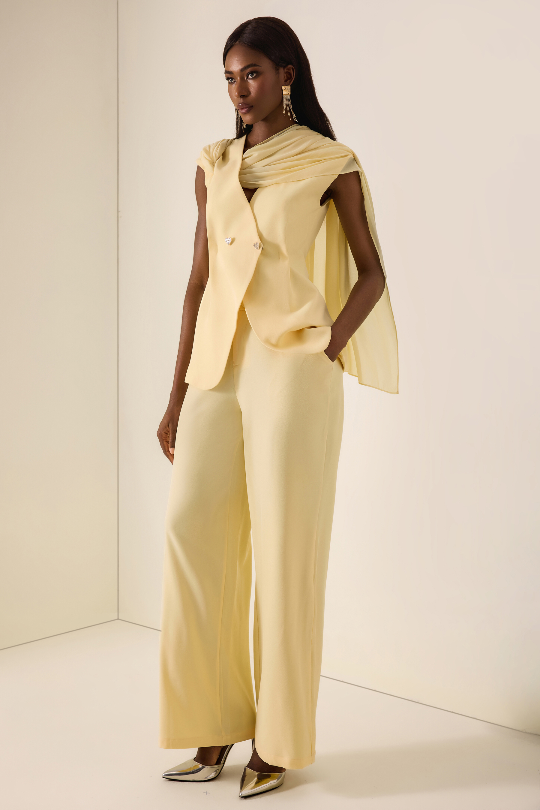 Draped Cape Top & Trousers Set