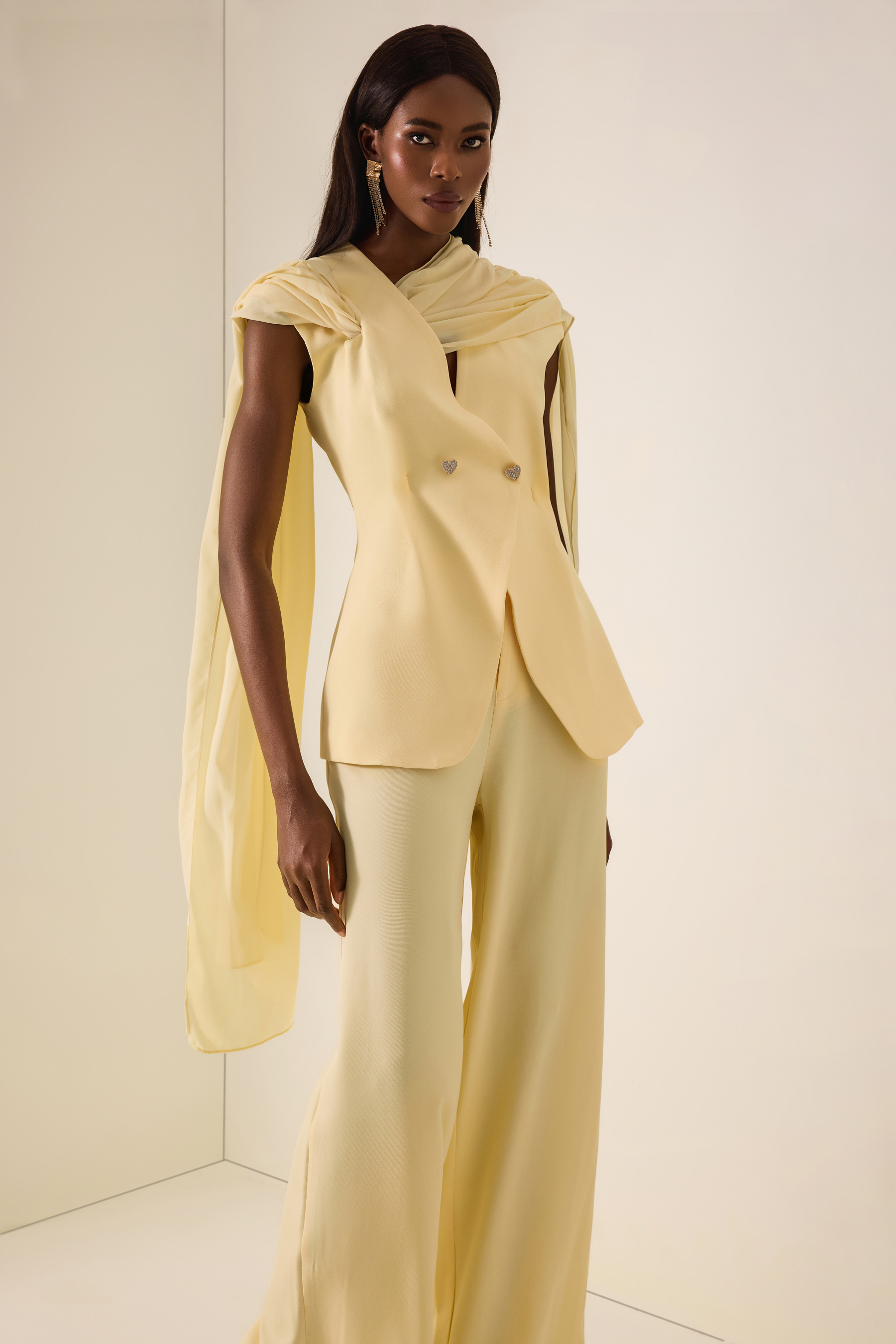 Draped Cape Top & Trousers Set