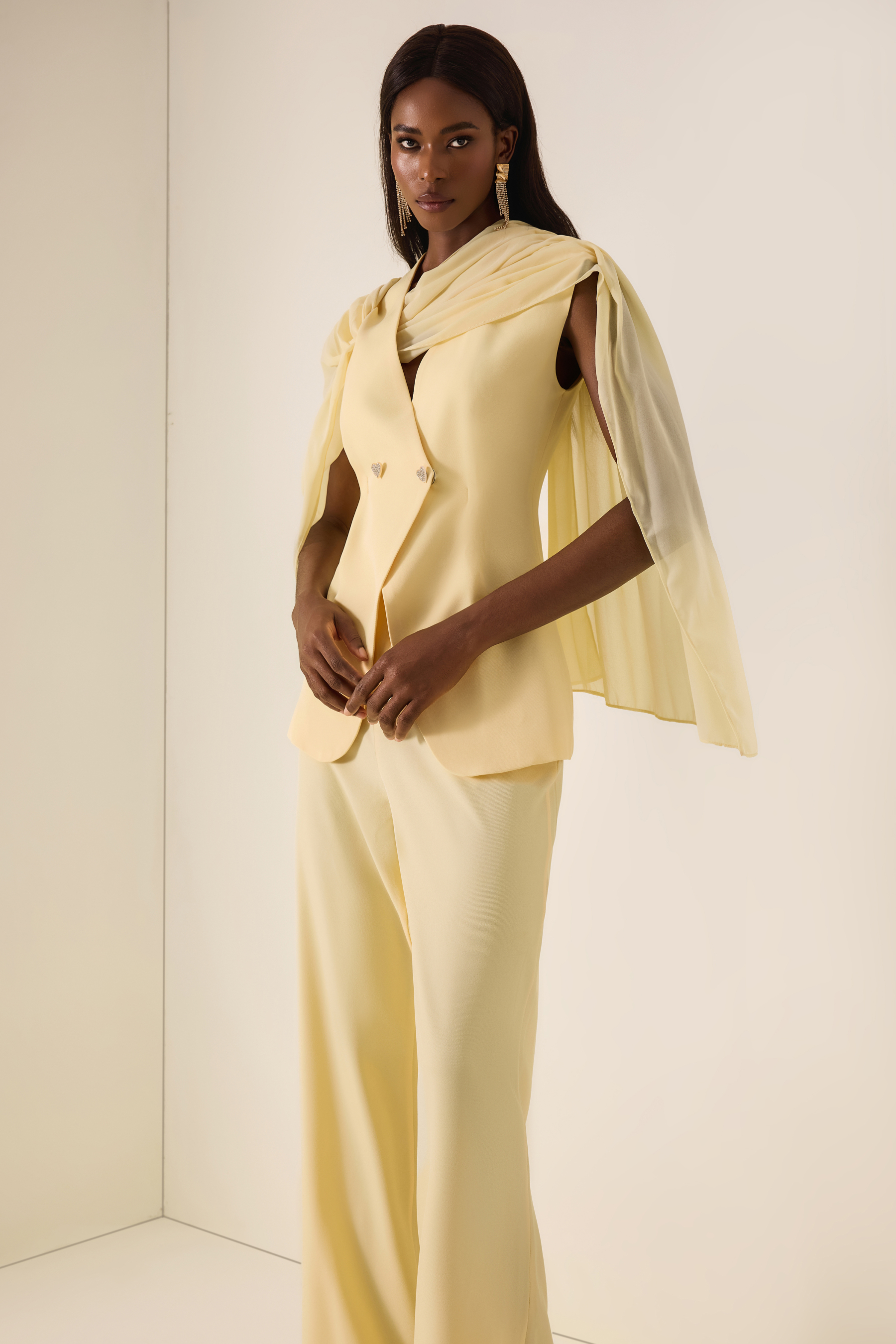 Draped Cape Top & Trousers Set