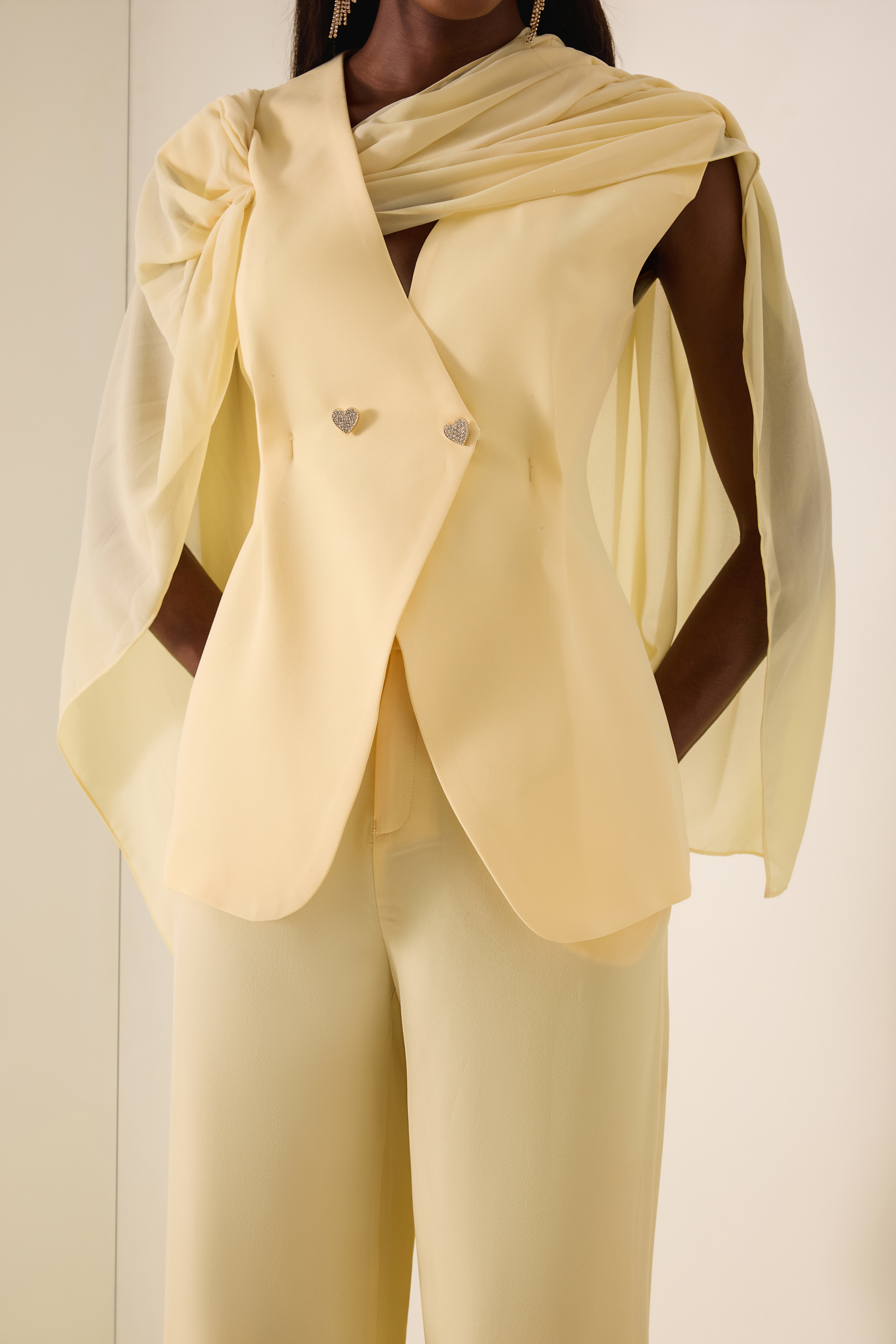 Draped Cape Top & Trousers Set