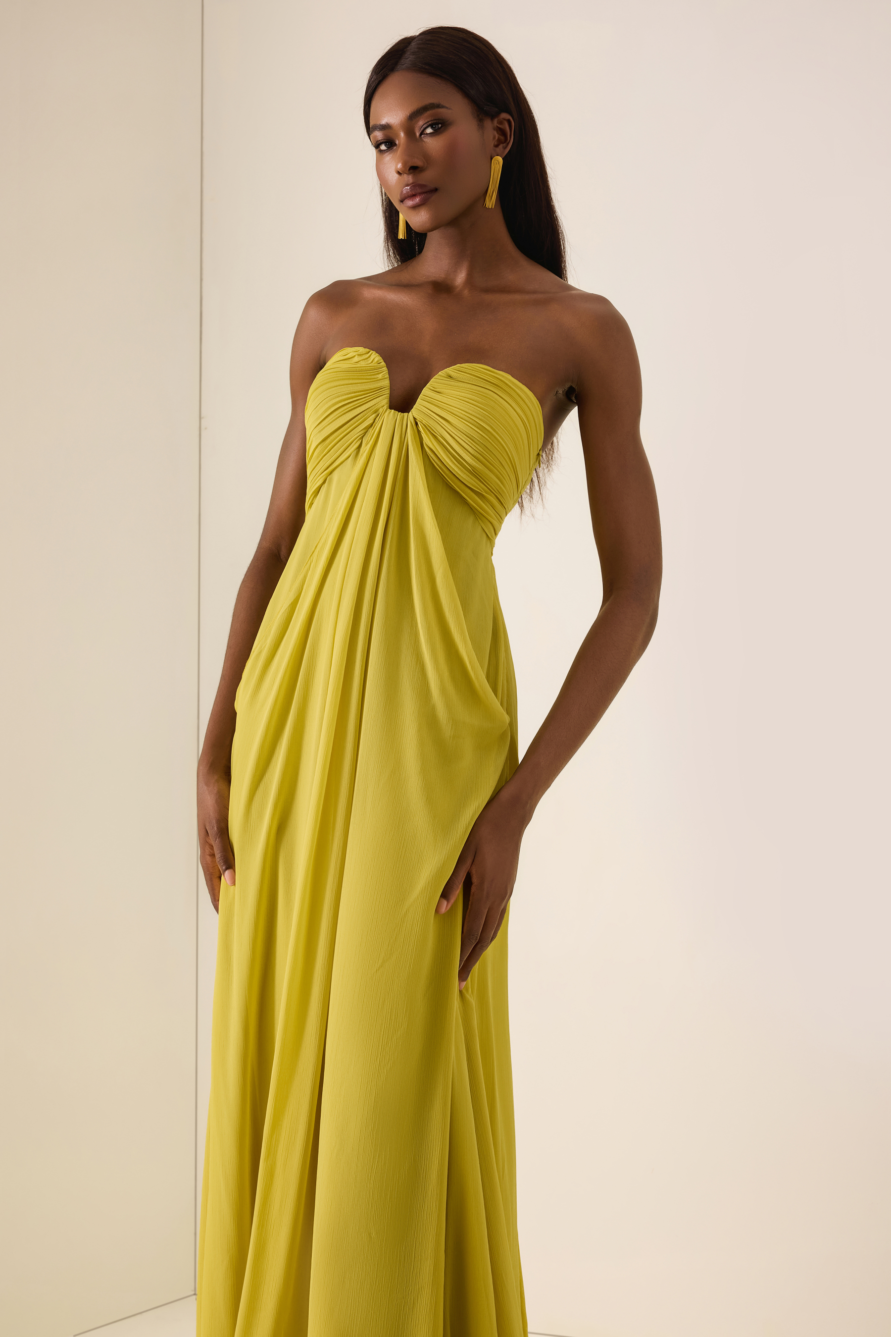 Chiffon Gathering Off-Shoulder Maxi Dress