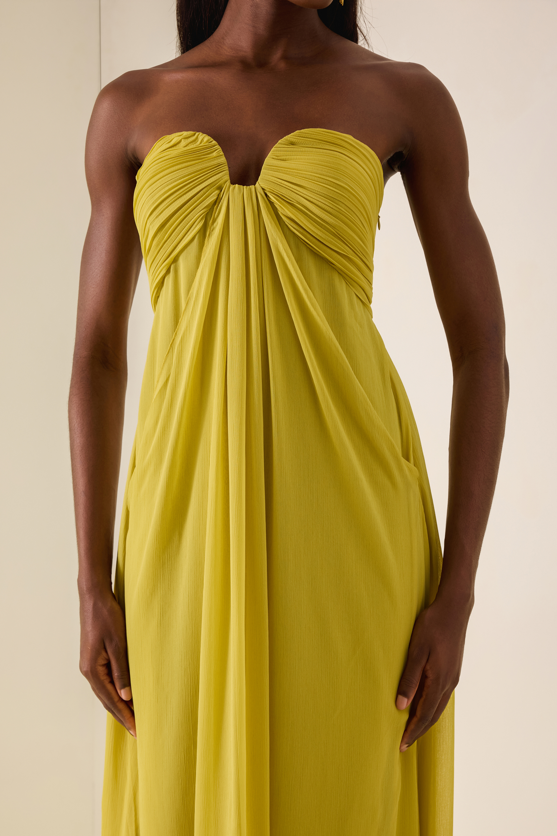 Chiffon Gathering Off-Shoulder Maxi Dress