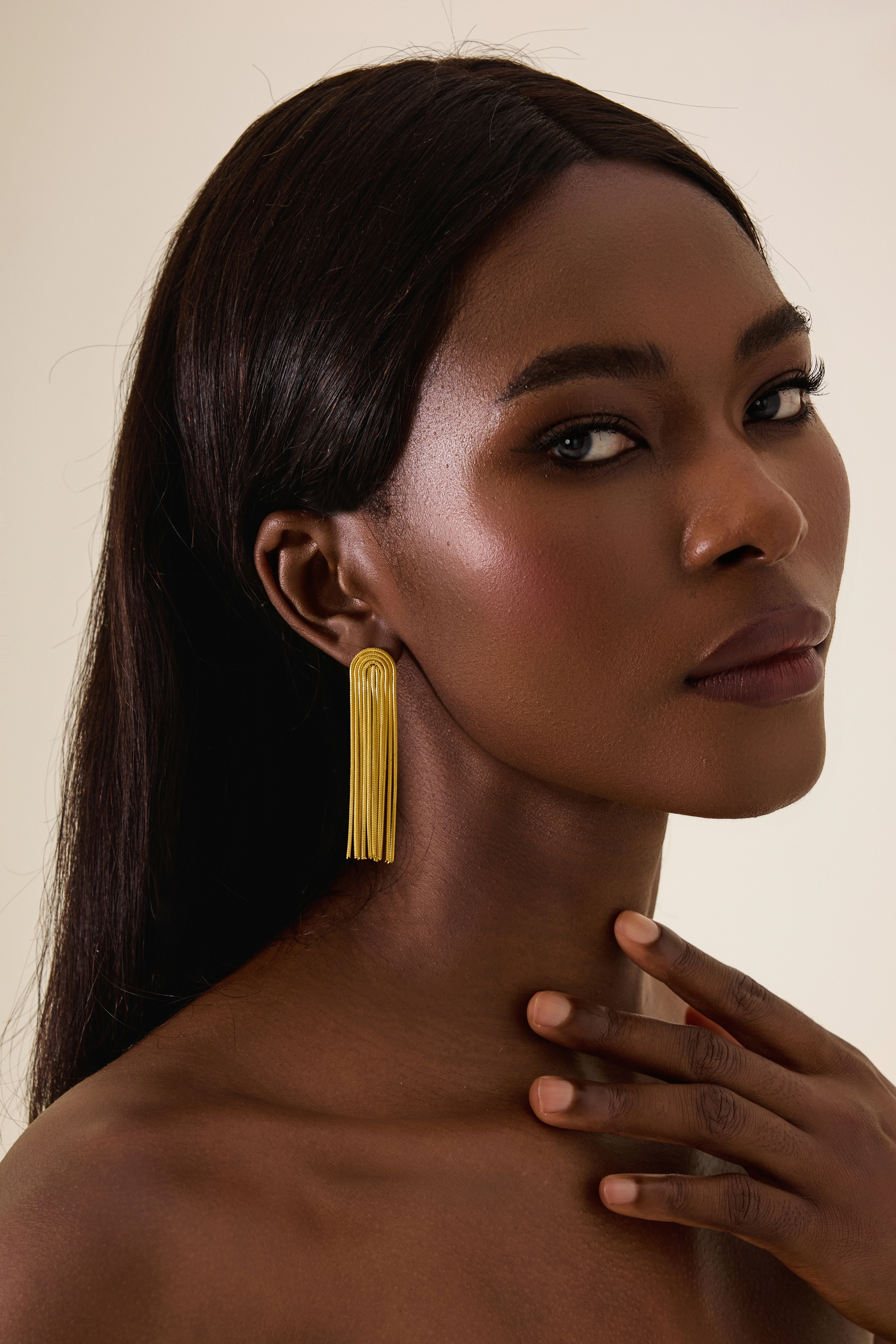 Gold Snake Chain Tassel Earrings