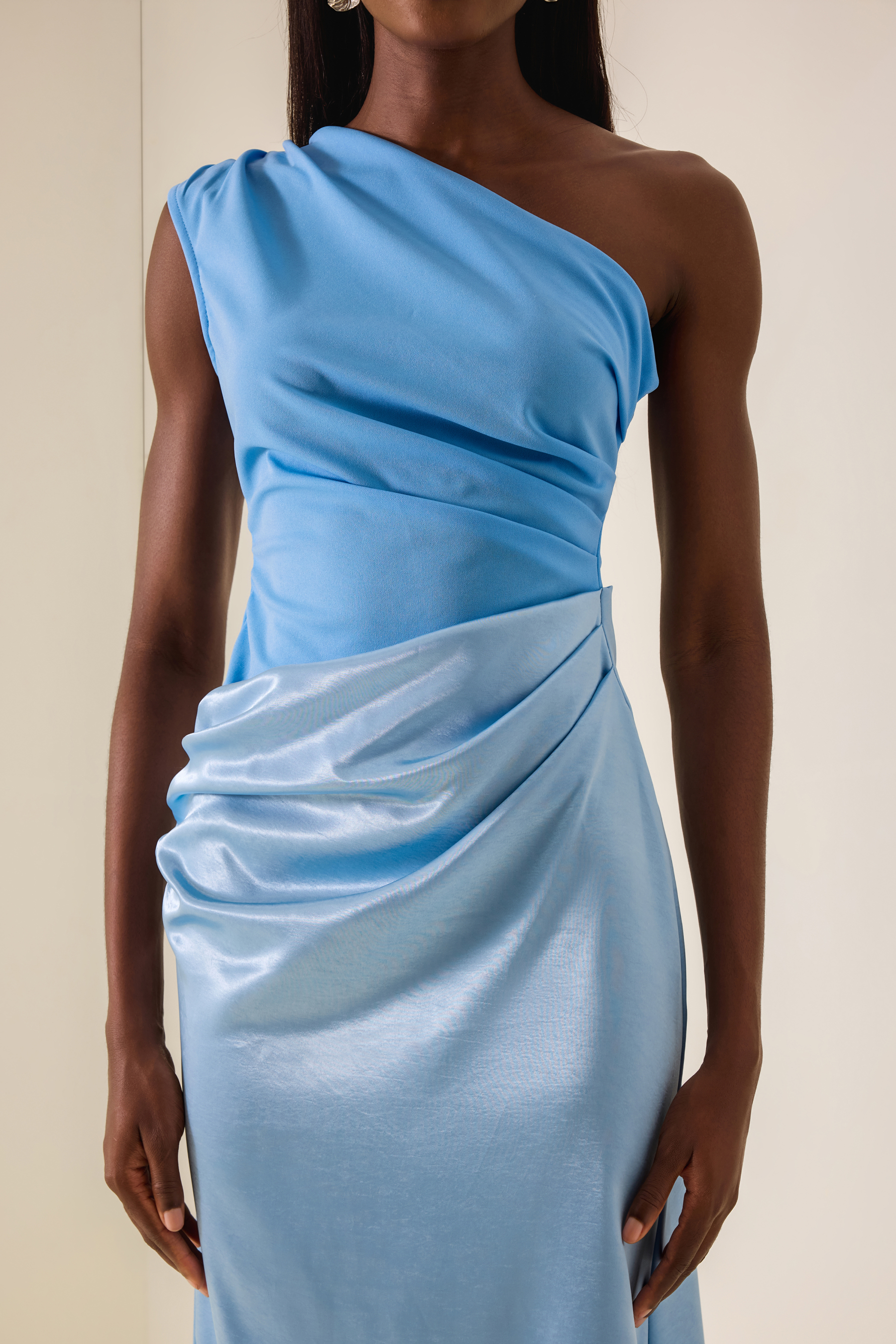 One Shoulder Pleat Maxi Dress