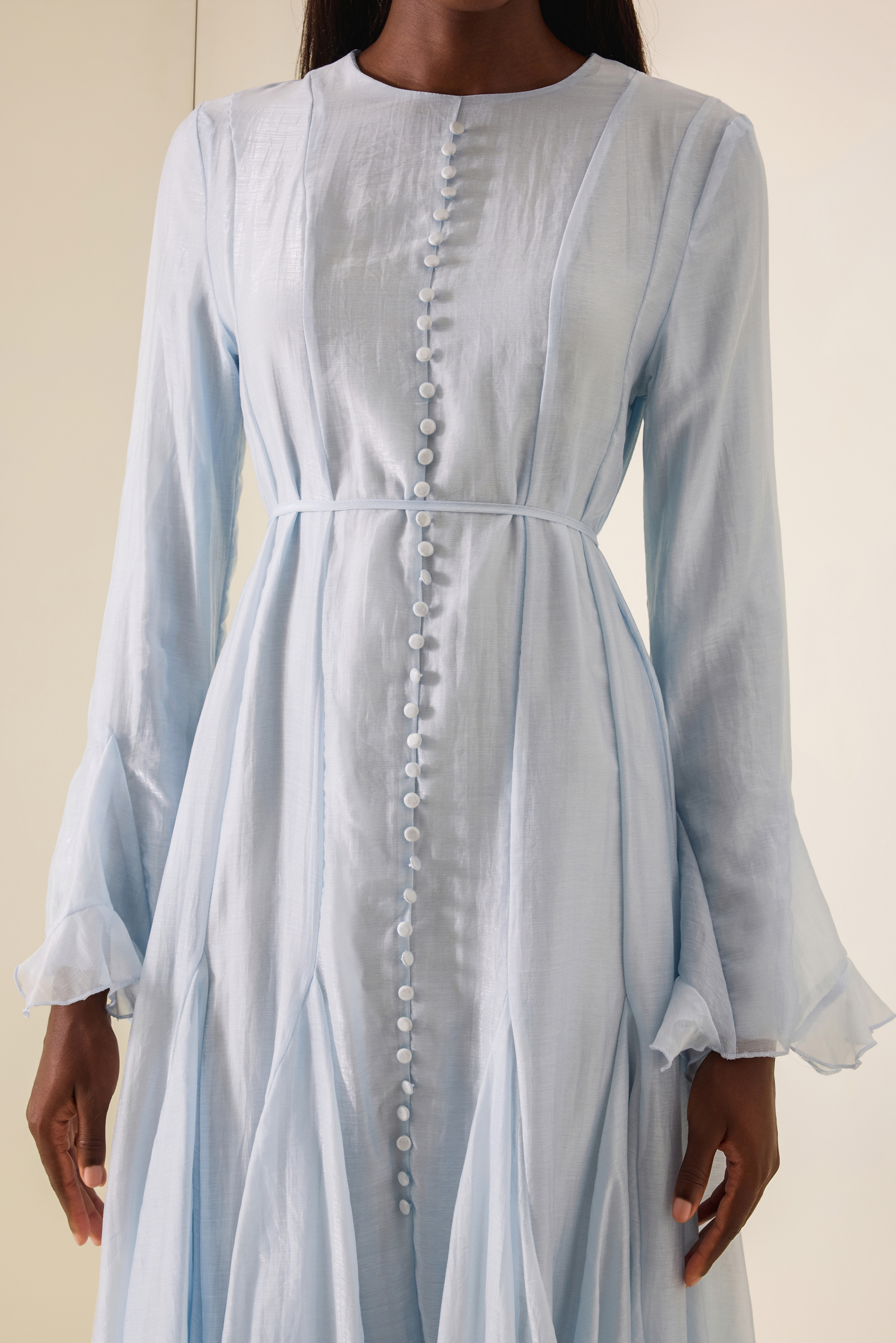 Ruffle Single Breasted Bell Sleeve Midi Dress
