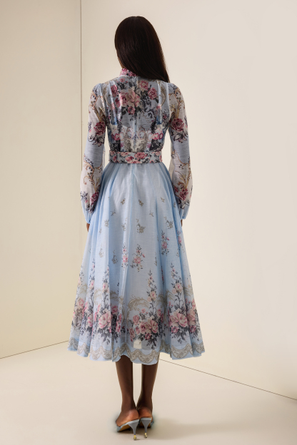 Floral Button Midi Dress With Belt