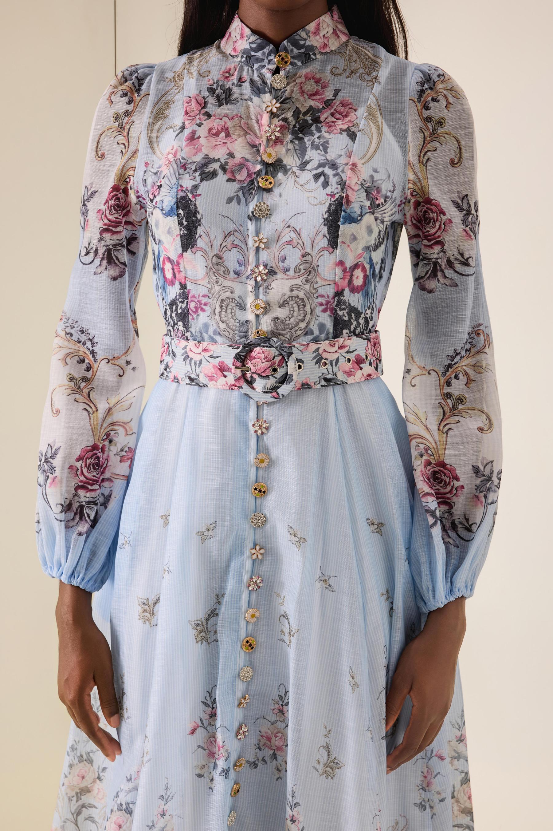 Floral Button Midi Dress With Belt