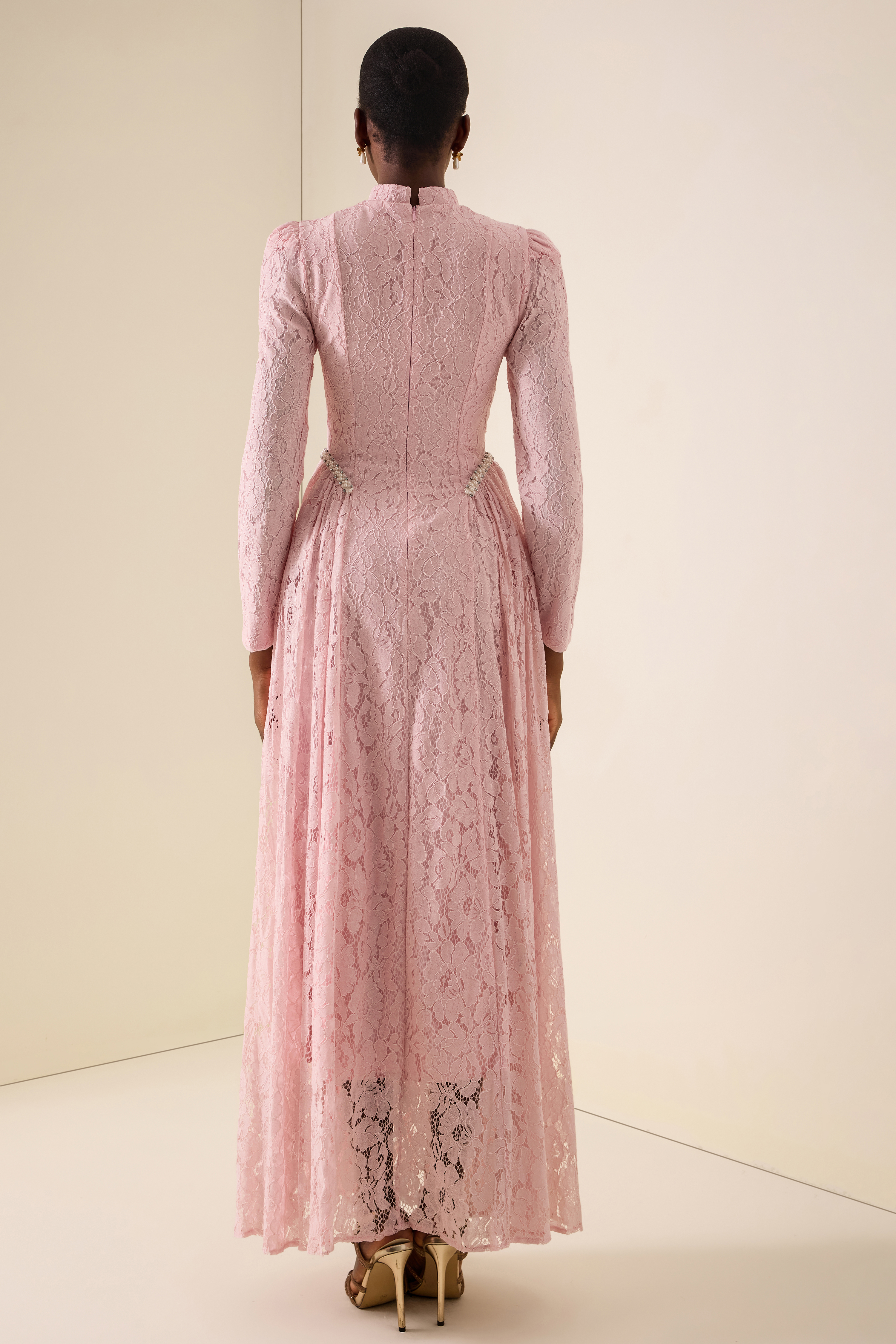 Lace Rivet Long Sleeve Maxi Dress