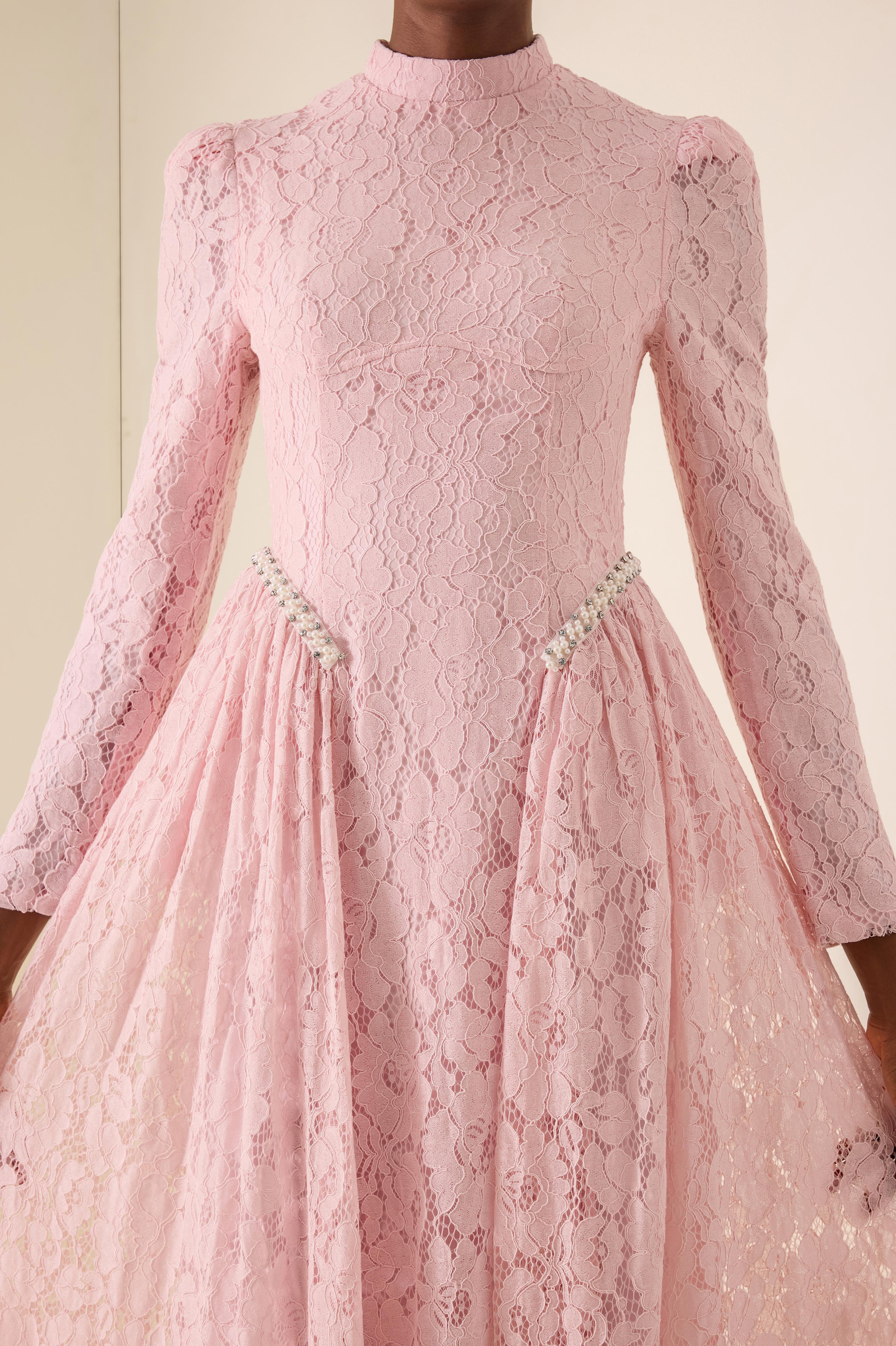 Lace Rivet Long Sleeve Maxi Dress