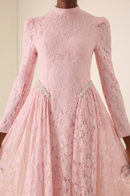 Lace Rivet Long Sleeve Maxi Dress