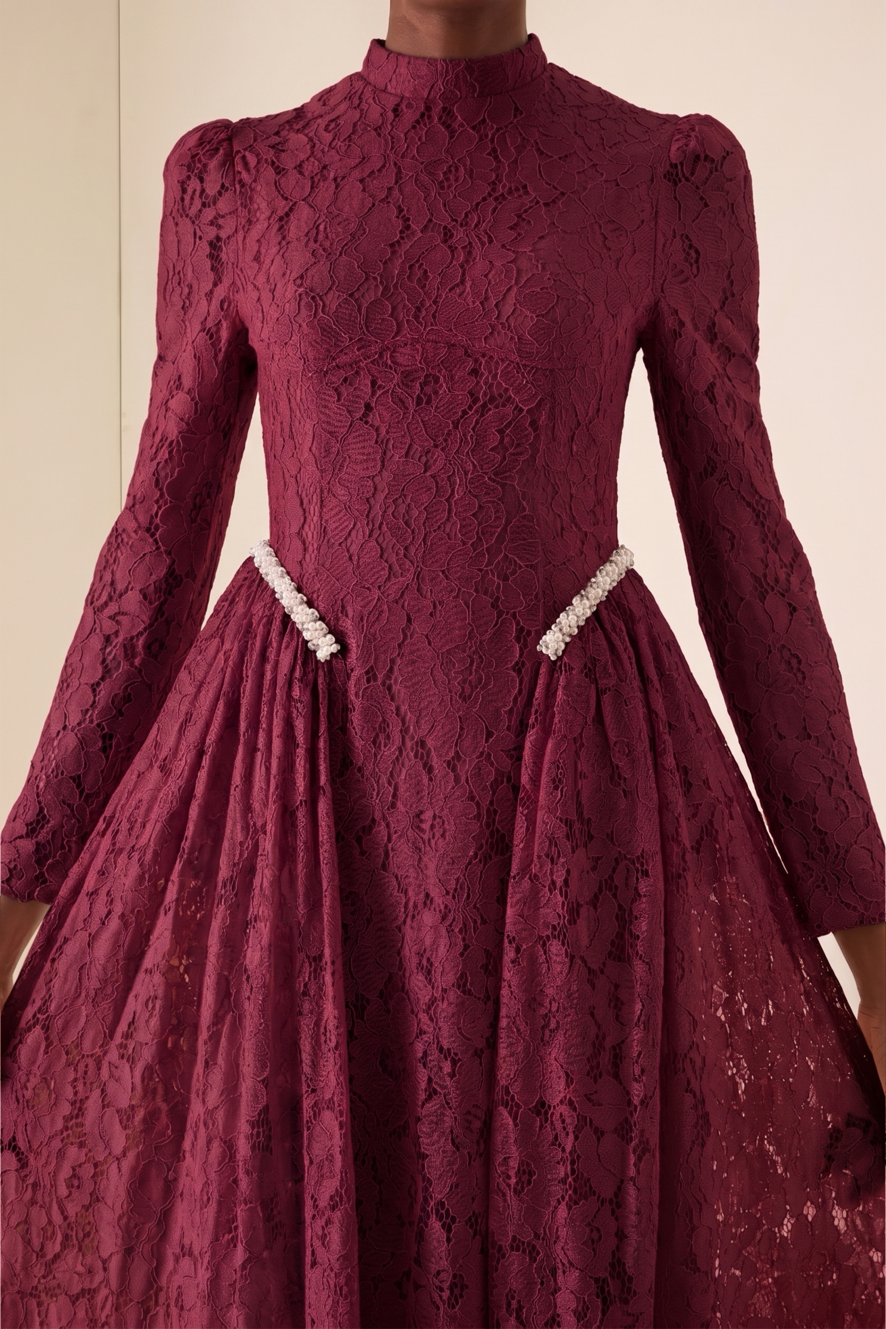 Lace Rivet Long Sleeve Maxi Dress