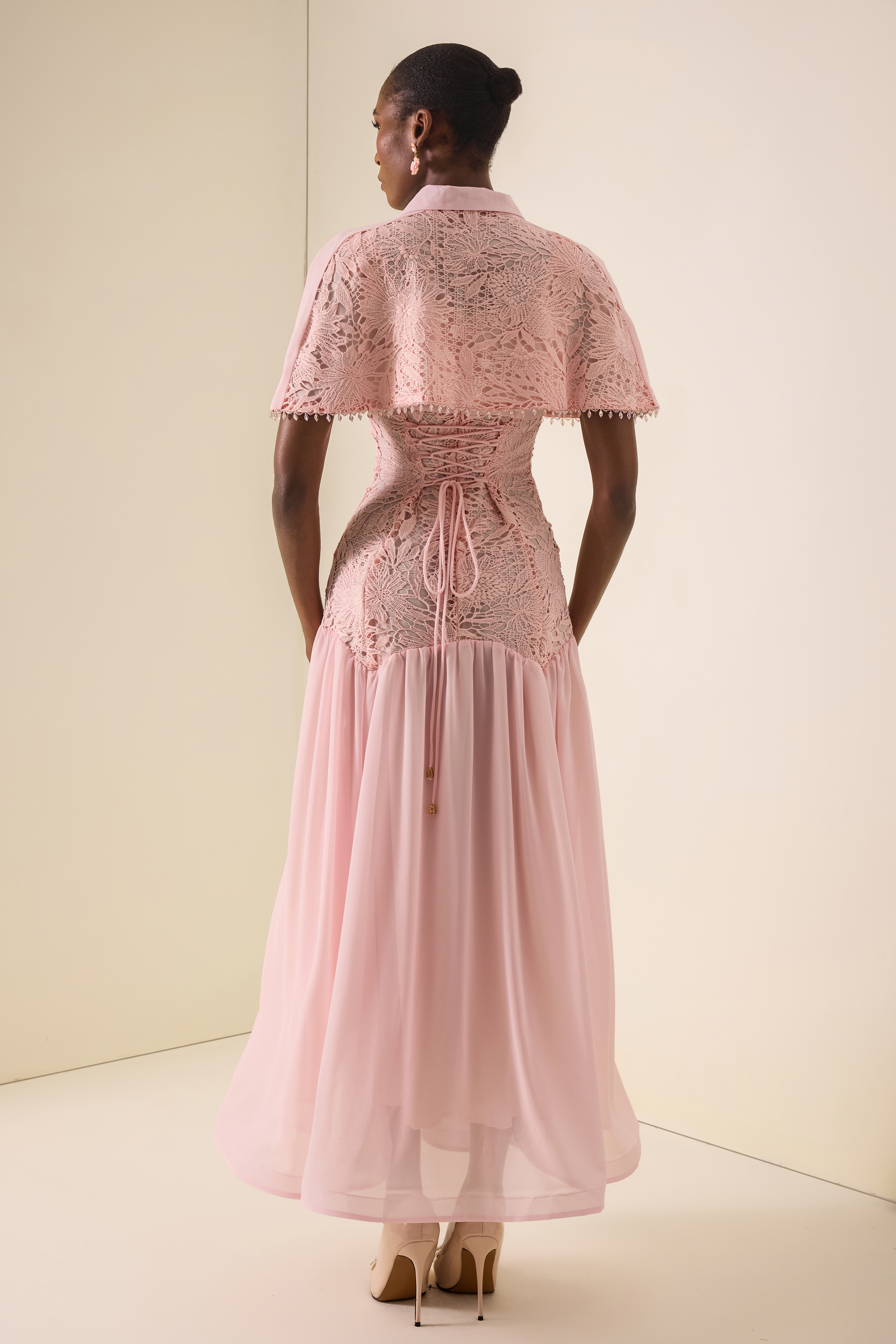 Beaded Cape Flapped Maxi Dress