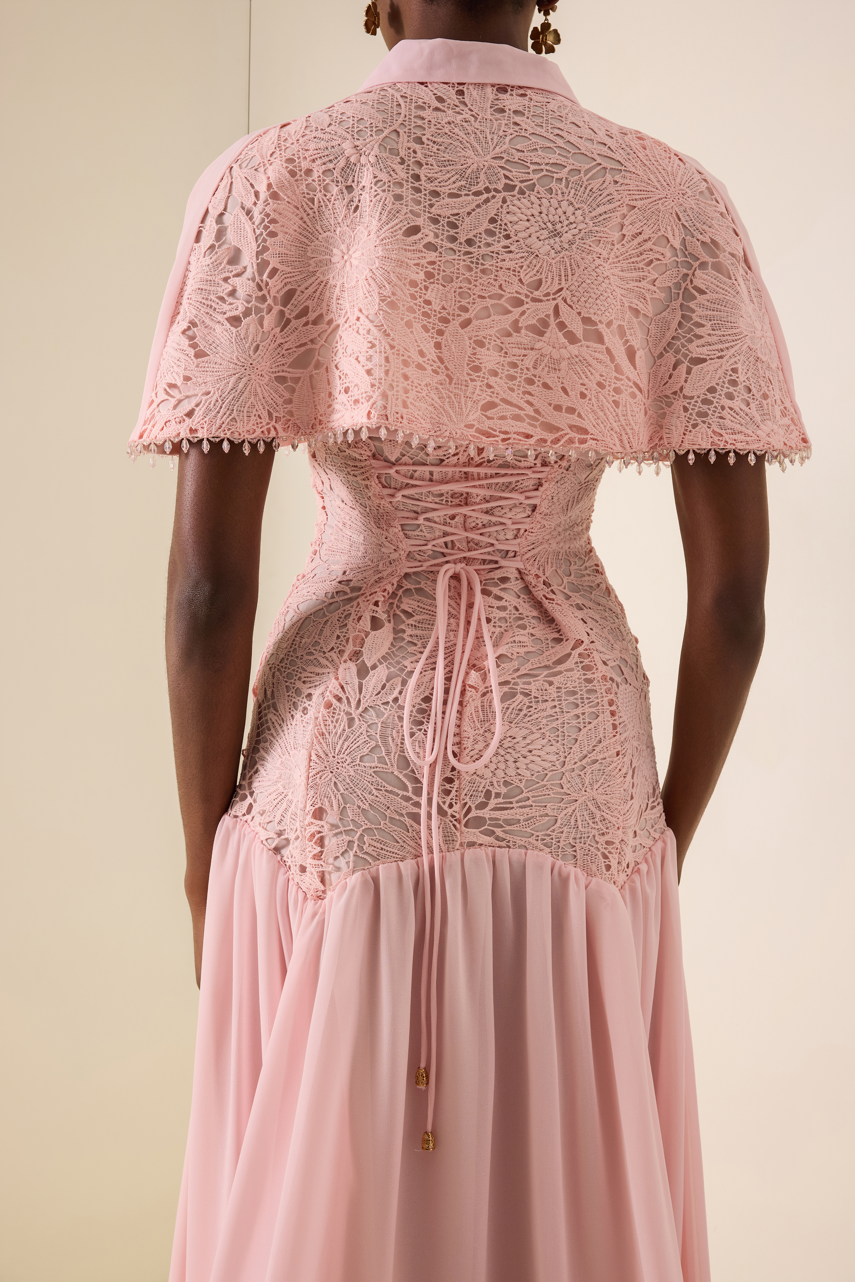 Beaded Cape Flapped Maxi Dress