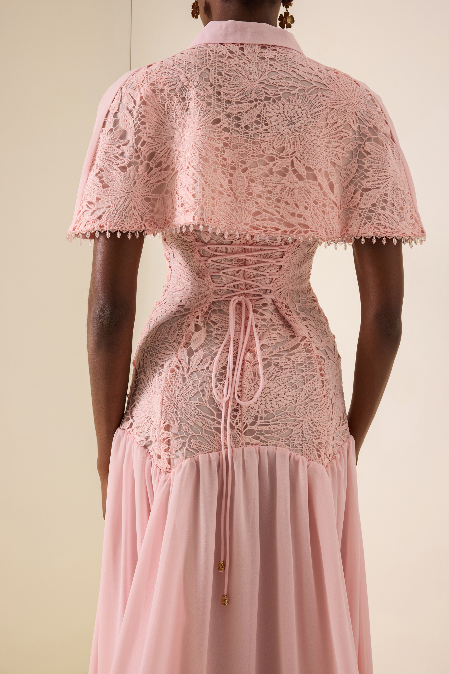 Beaded Cape Flapped Maxi Dress
